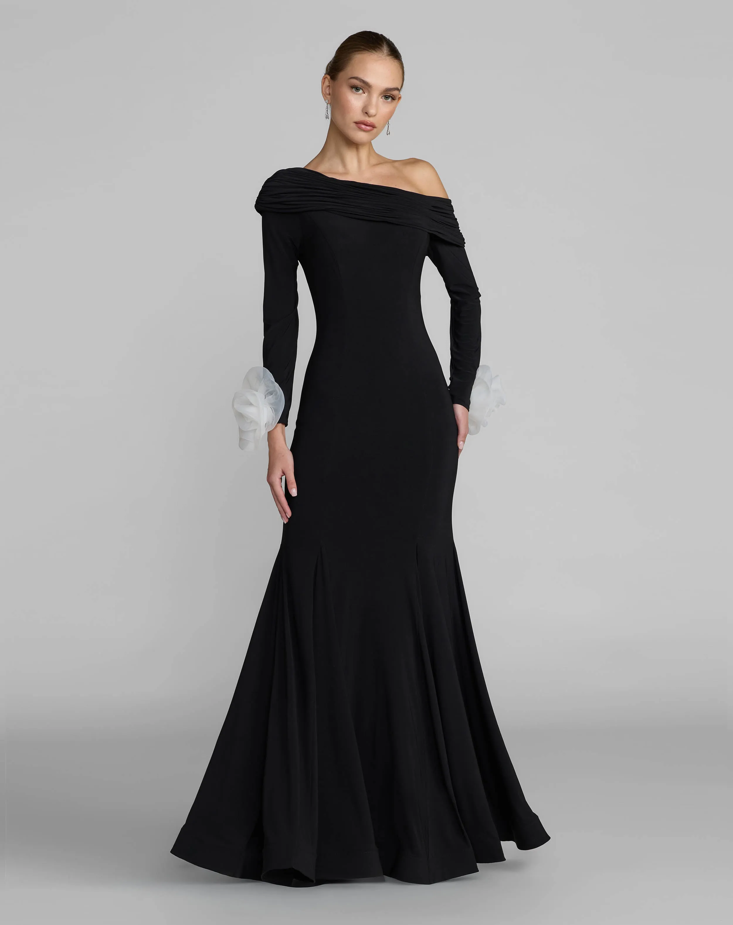One Shoulder Long Sleeve Jersey Gown sold by Mac Duggal