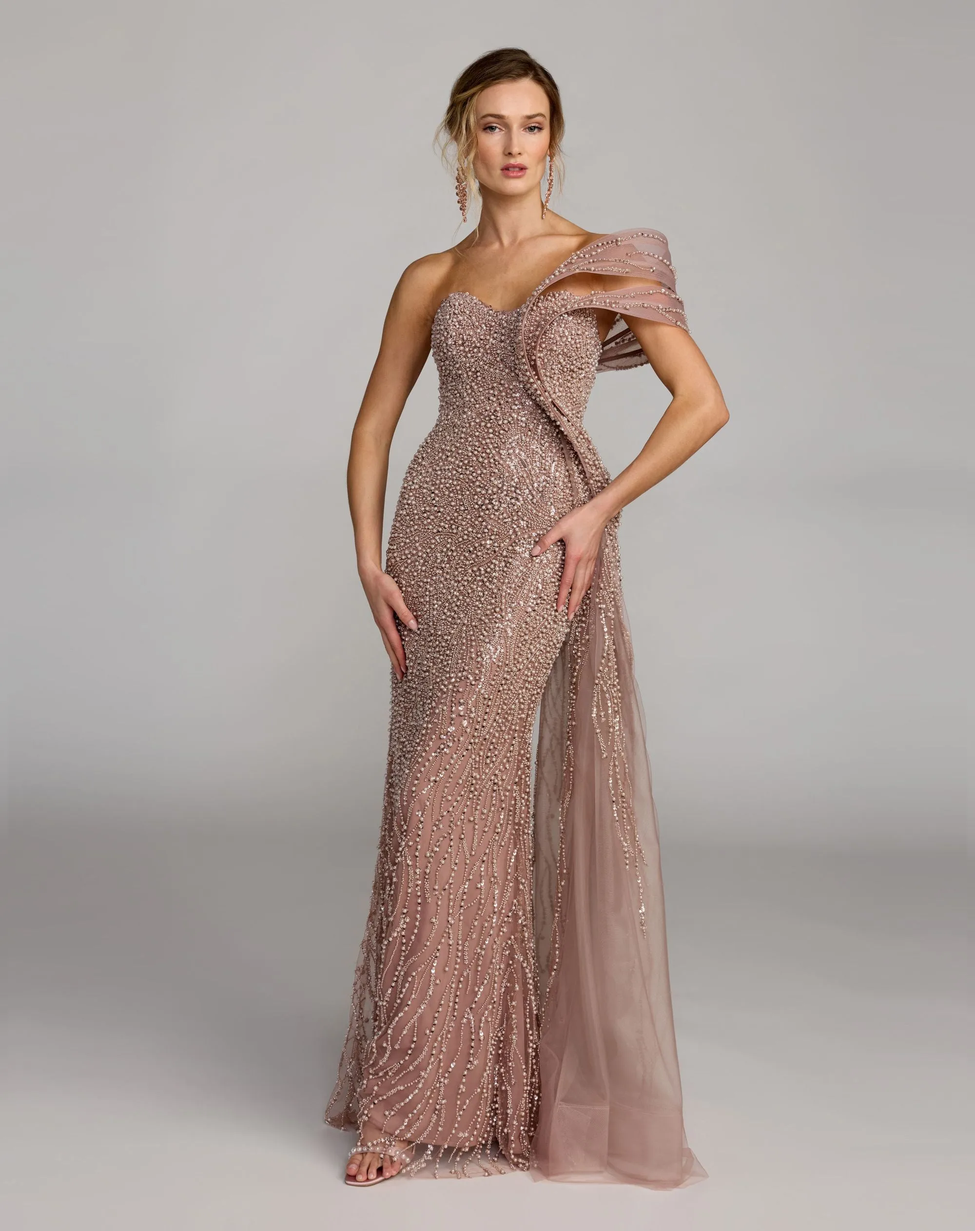 Pink One Shoulder Embellished Gown With Drape Detail sold by Mac Duggal product image thumbnail 4