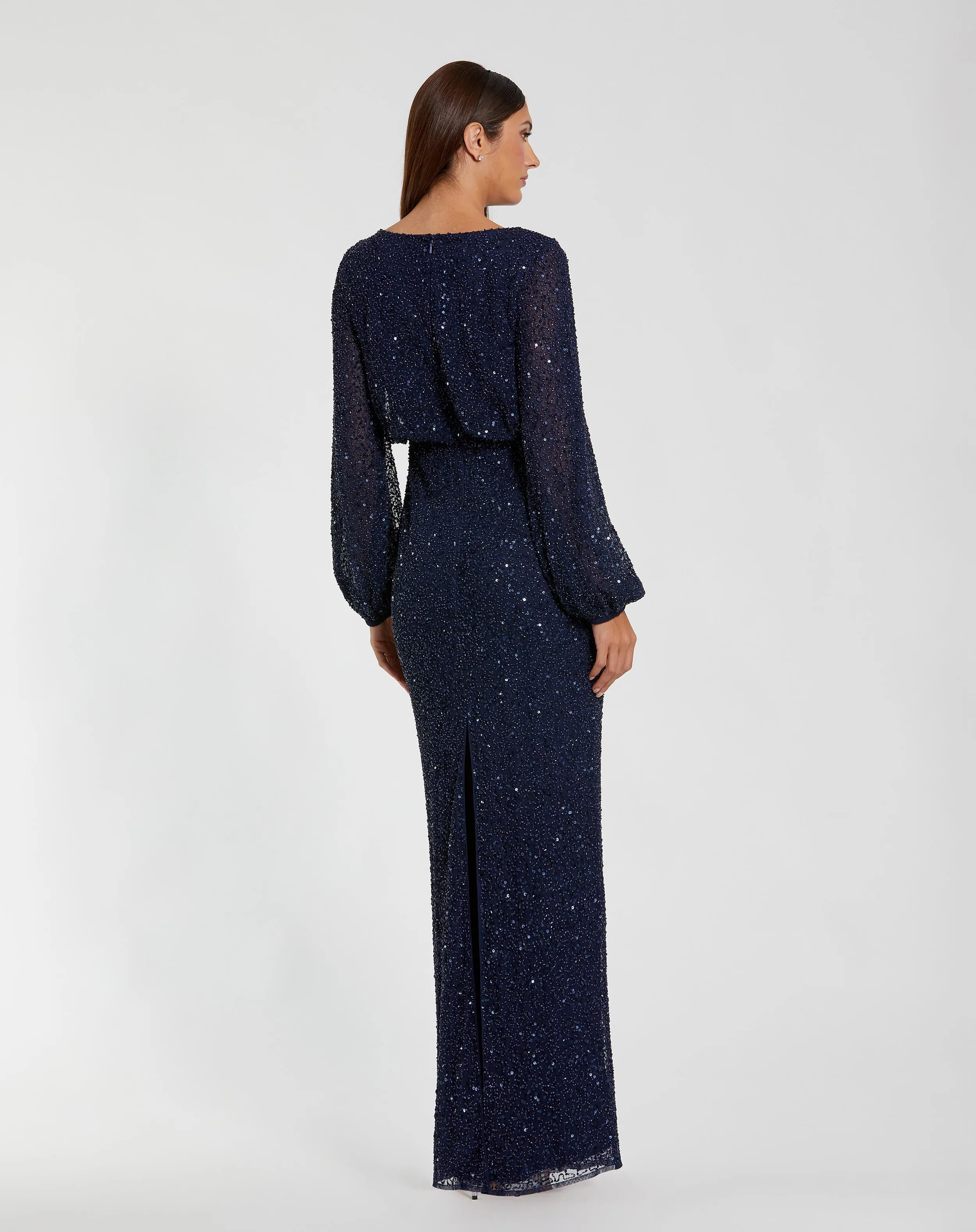 Navy Sequin Blouson Long Sleeve Gown sold by Mac Duggal product image thumbnail 3