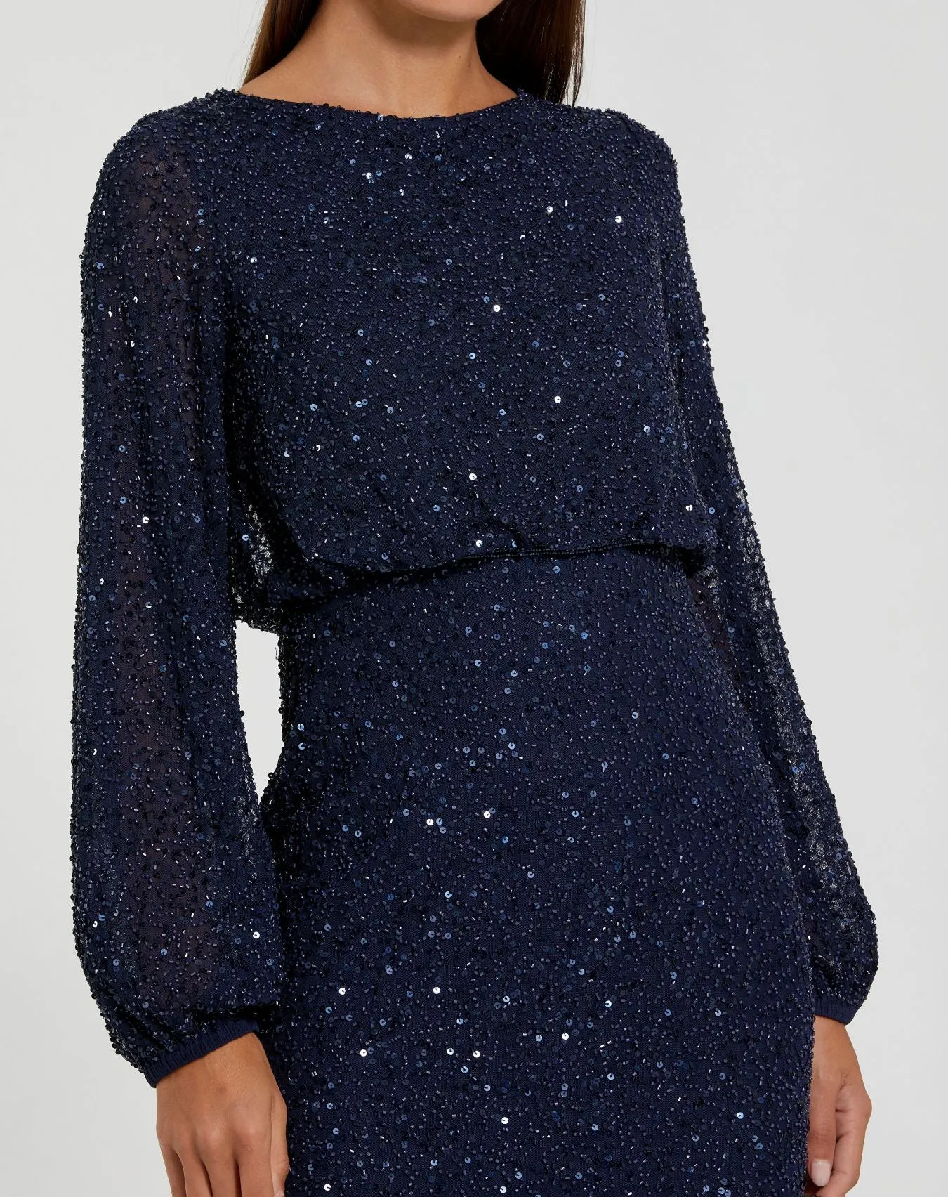 Navy Sequin Blouson Long Sleeve Gown sold by Mac Duggal product image thumbnail 2