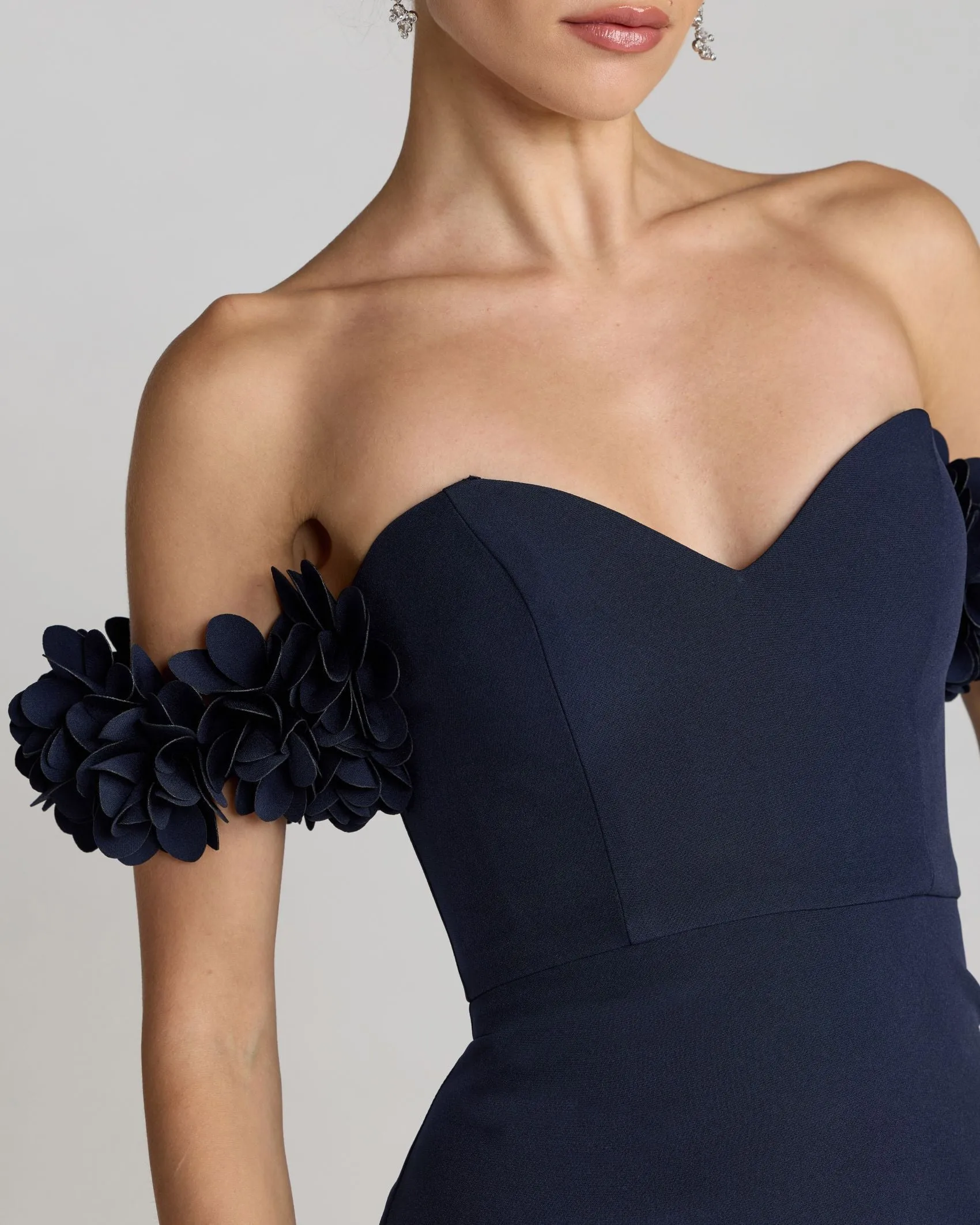 Petite Midnight Crepe Off The Shoulder Gown With 3D Flowers sold by Mac Duggal product image thumbnail 2