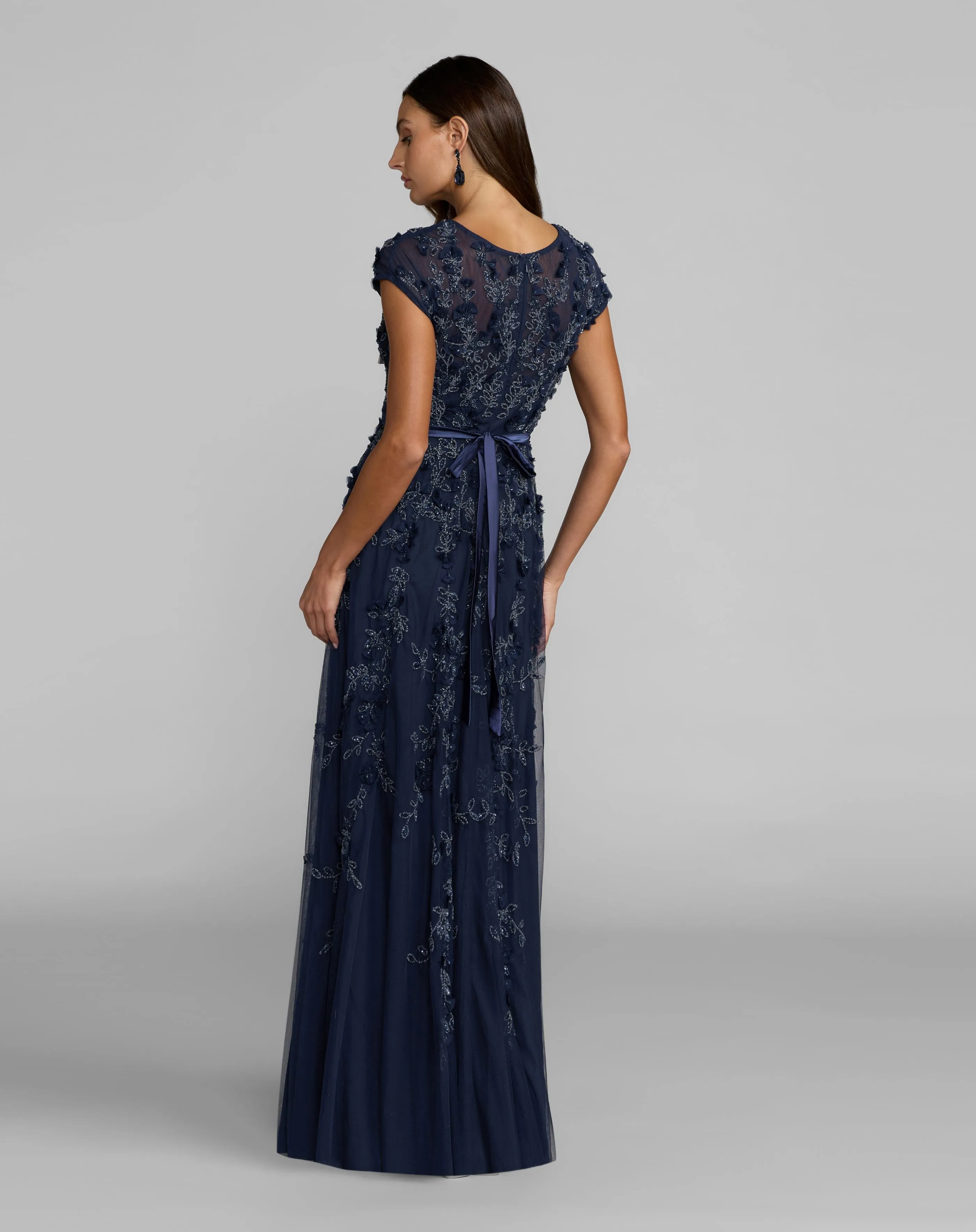 Navy Floral Embellished Cap Sleeve Gown sold by Mac Duggal product image thumbnail 4