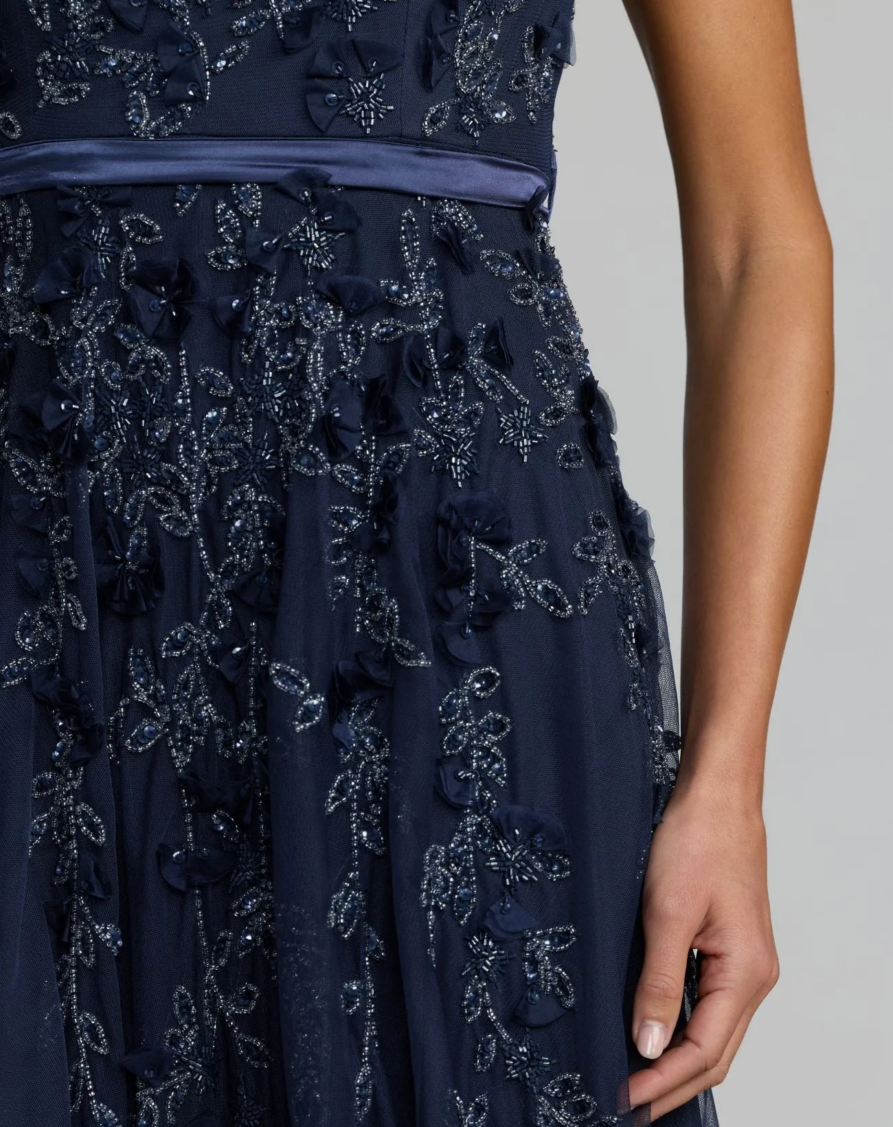 Navy Floral Embellished Cap Sleeve Gown sold by Mac Duggal product image thumbnail 3