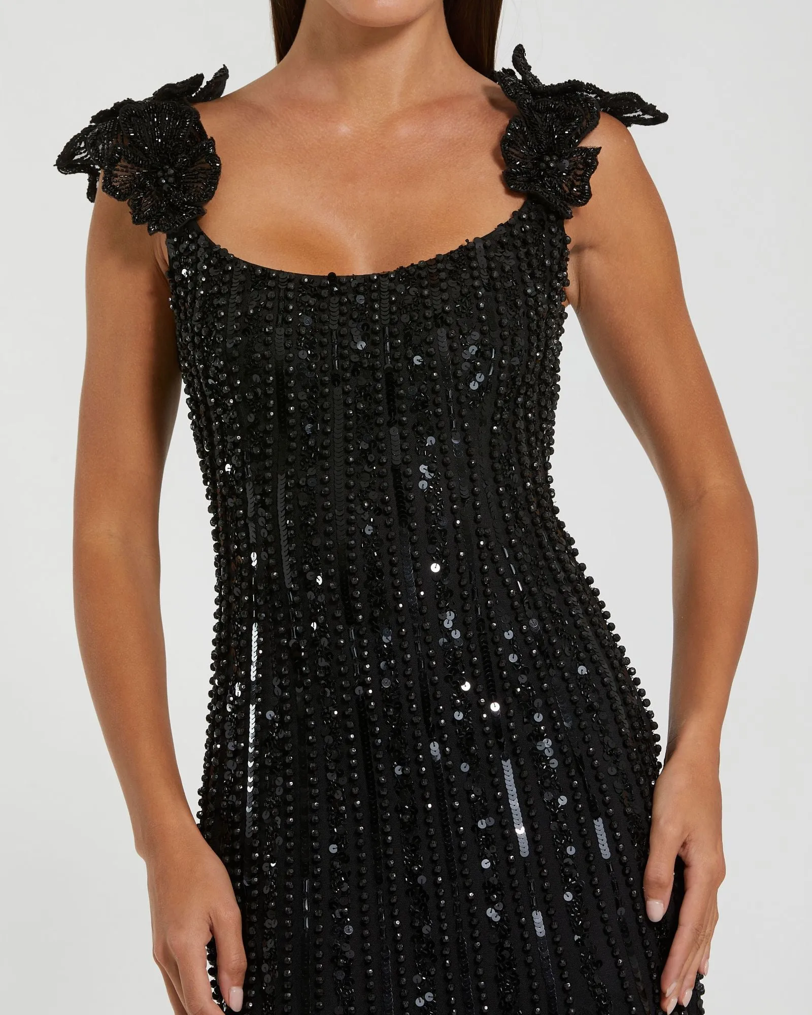 Black Sleeveless Embellished Gown With Floral Accent sold by Mac Duggal product image thumbnail 2