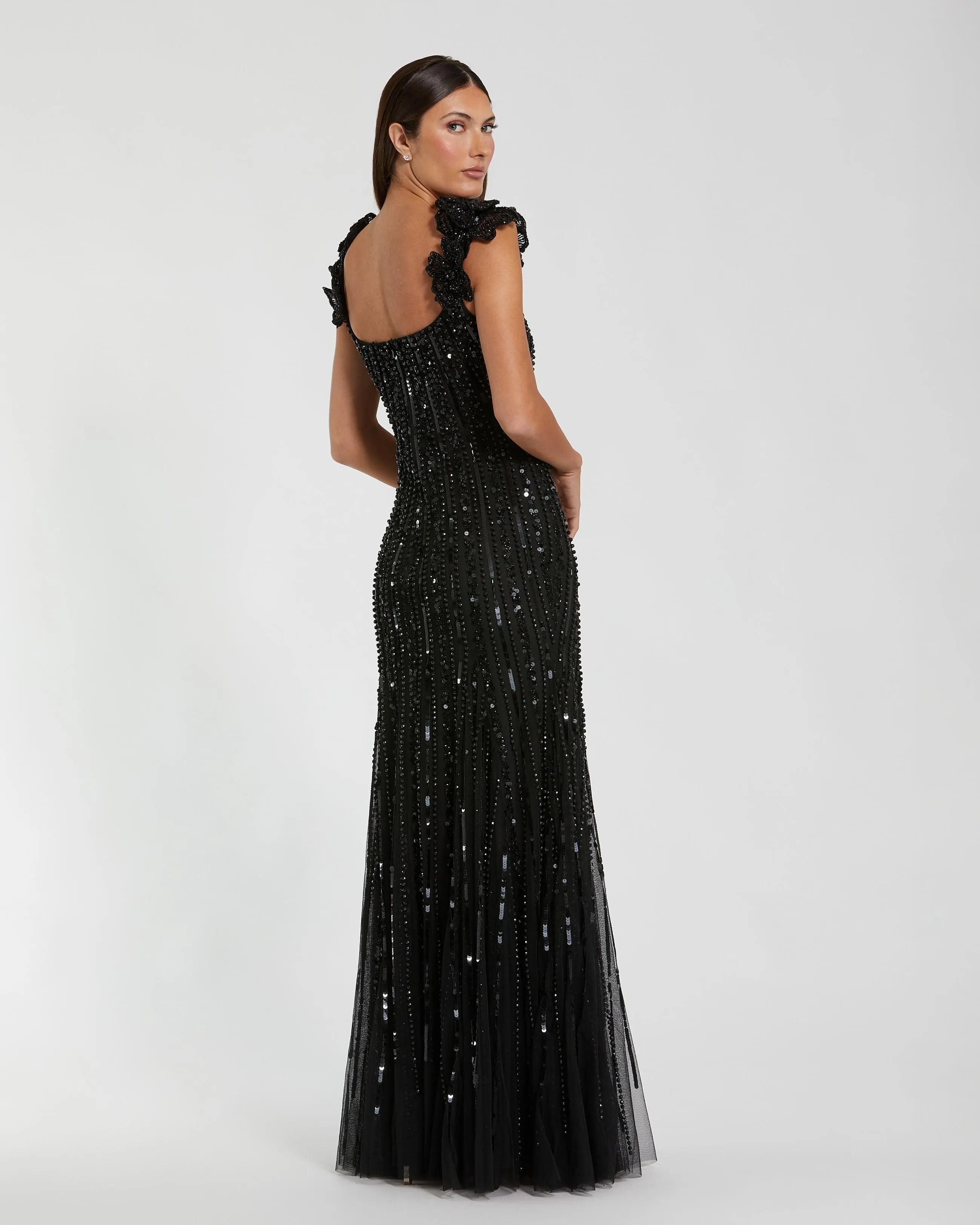 Black Sleeveless Embellished Gown With Floral Accent sold by Mac Duggal product image thumbnail 3