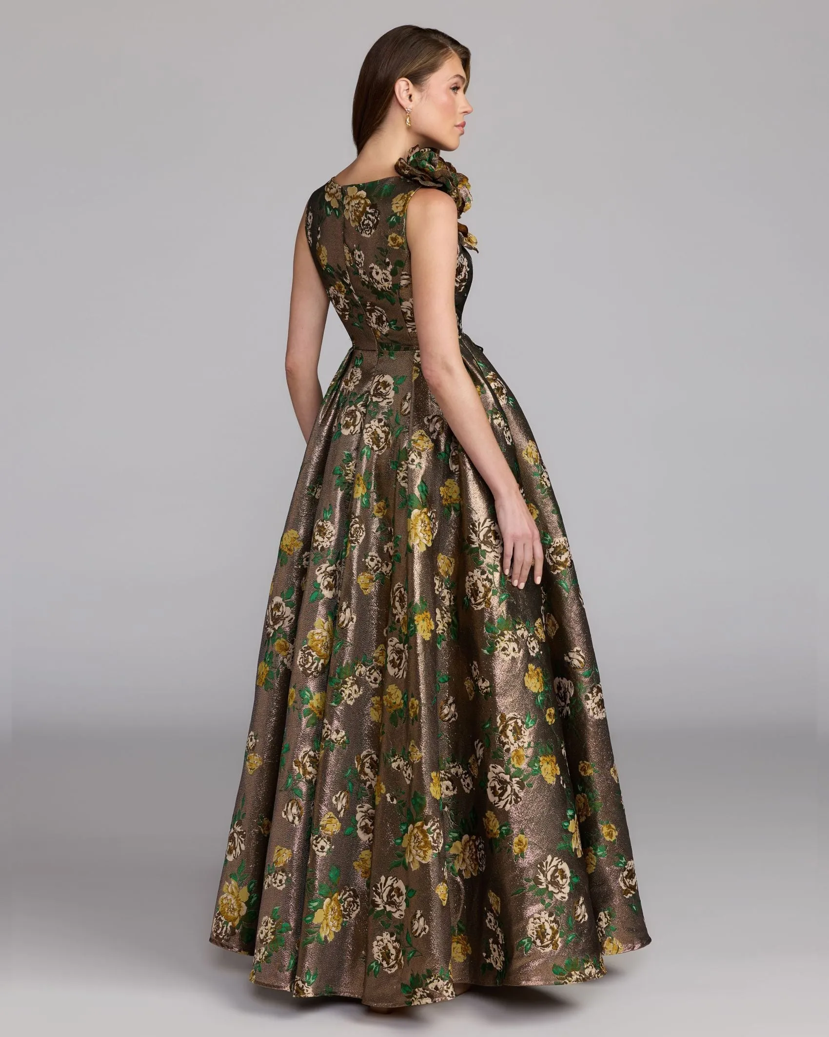 Gold Metallic Ball Gown With 3D Rosette sold by Mac Duggal product image thumbnail 4