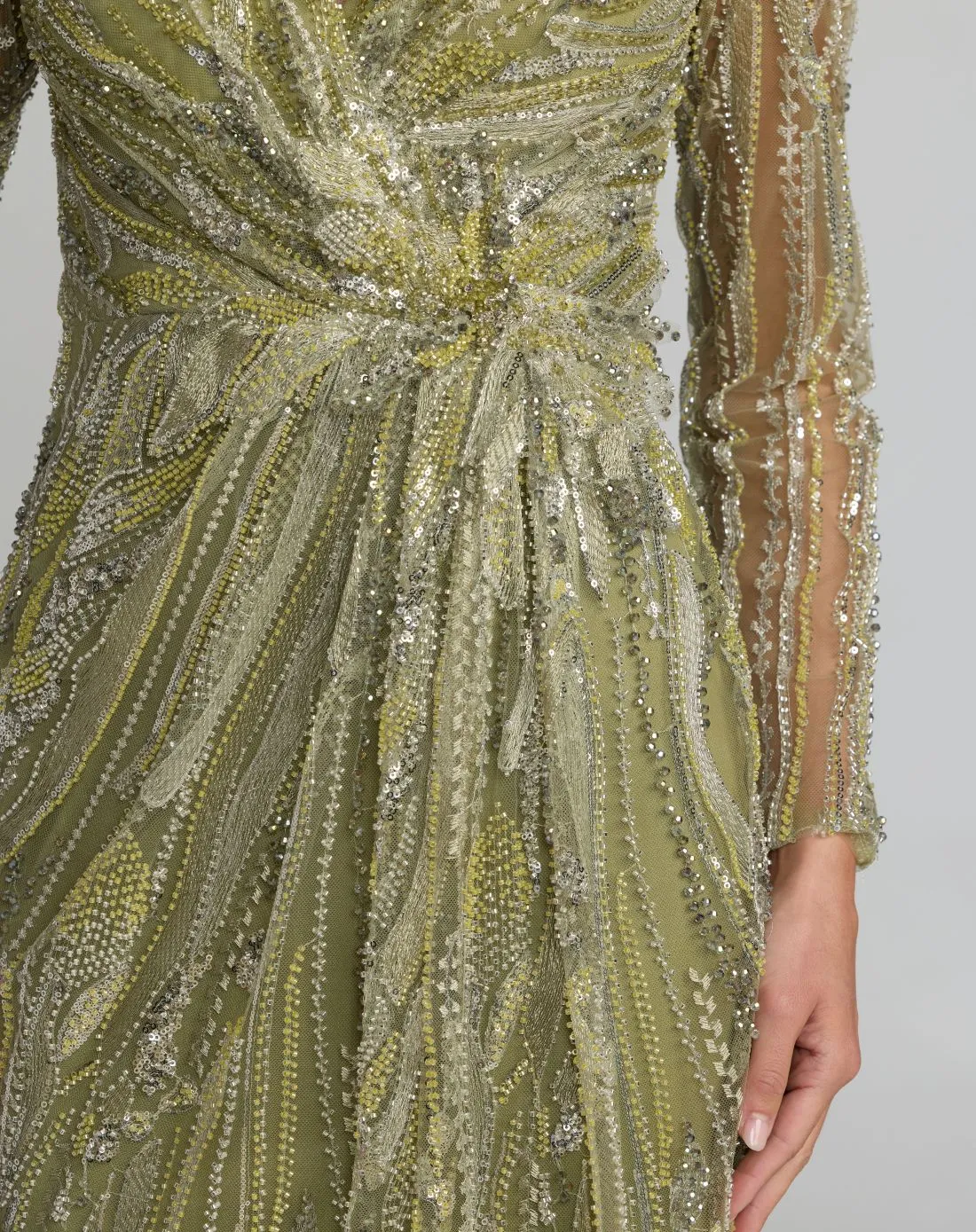 Green Hand Embellished V-Neck Column Gown sold by Mac Duggal product image thumbnail 3