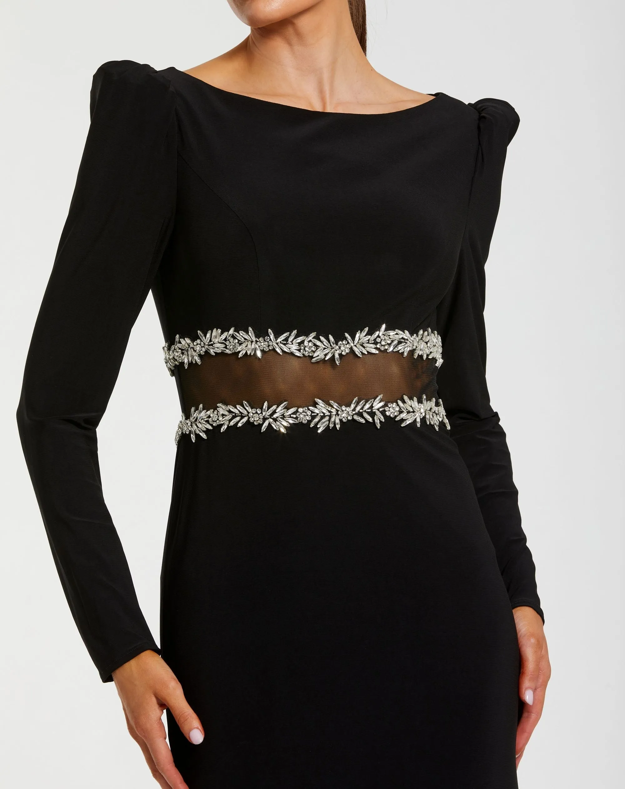 Black Long Sleeve Jersey Gown With Jewel Detail sold by Mac Duggal product image thumbnail 2