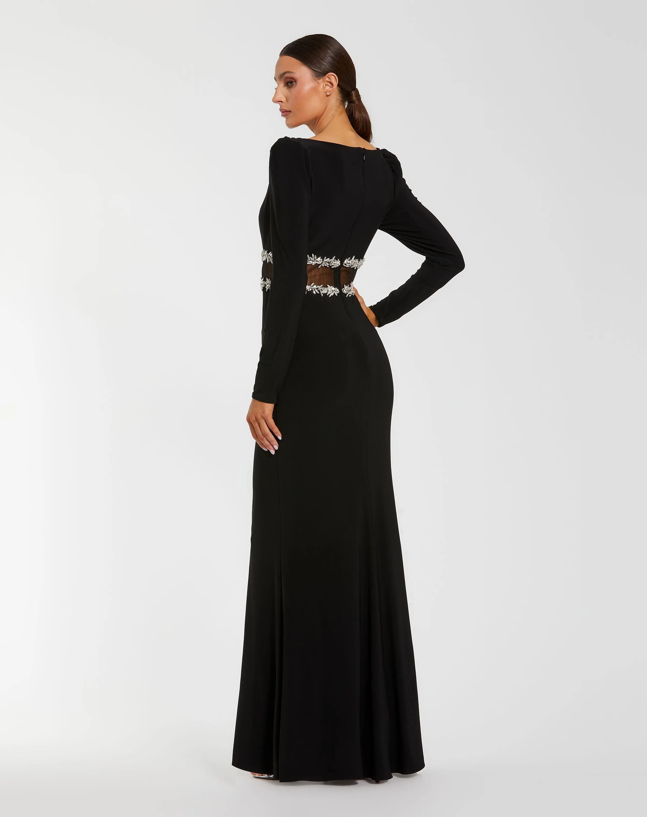 Black Long Sleeve Jersey Gown With Jewel Detail sold by Mac Duggal product image thumbnail 3