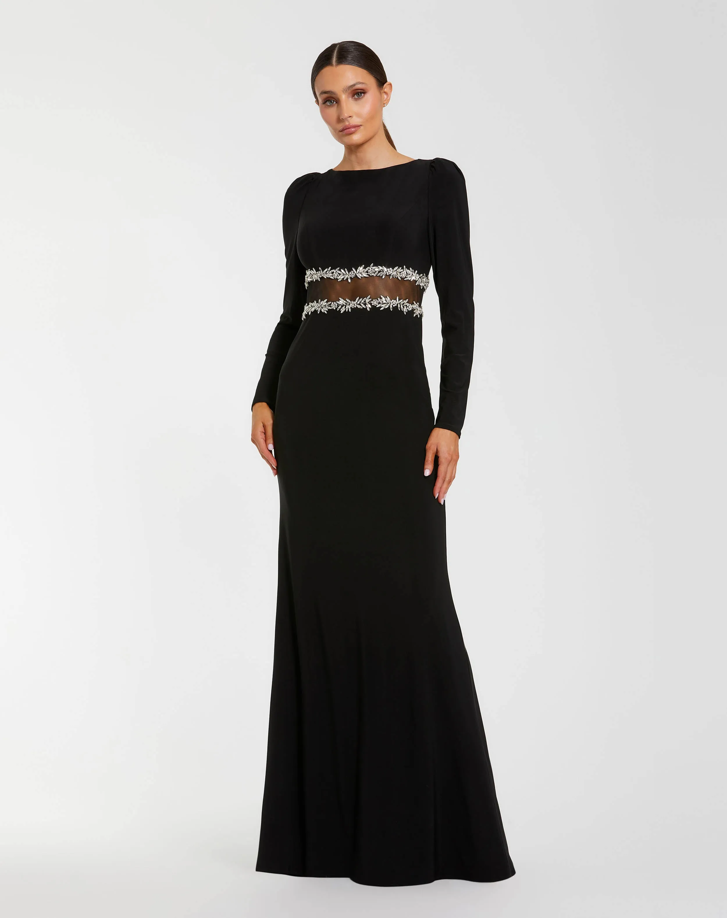 Black Long Sleeve Jersey Gown With Jewel Detail sold by Mac Duggal
