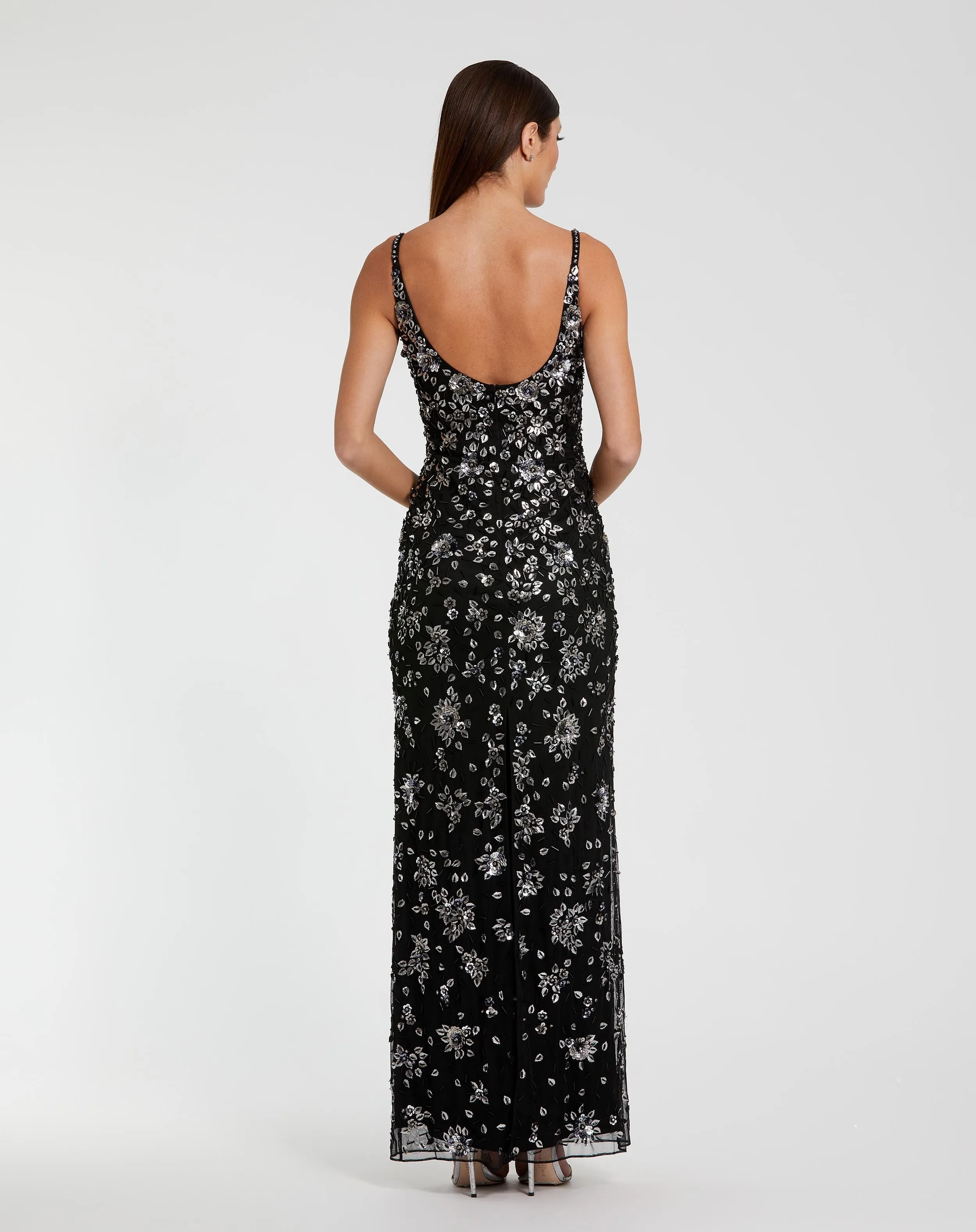 Black Floral Embellished Scoop Neck Evening Gown sold by Mac Duggal product image thumbnail 3