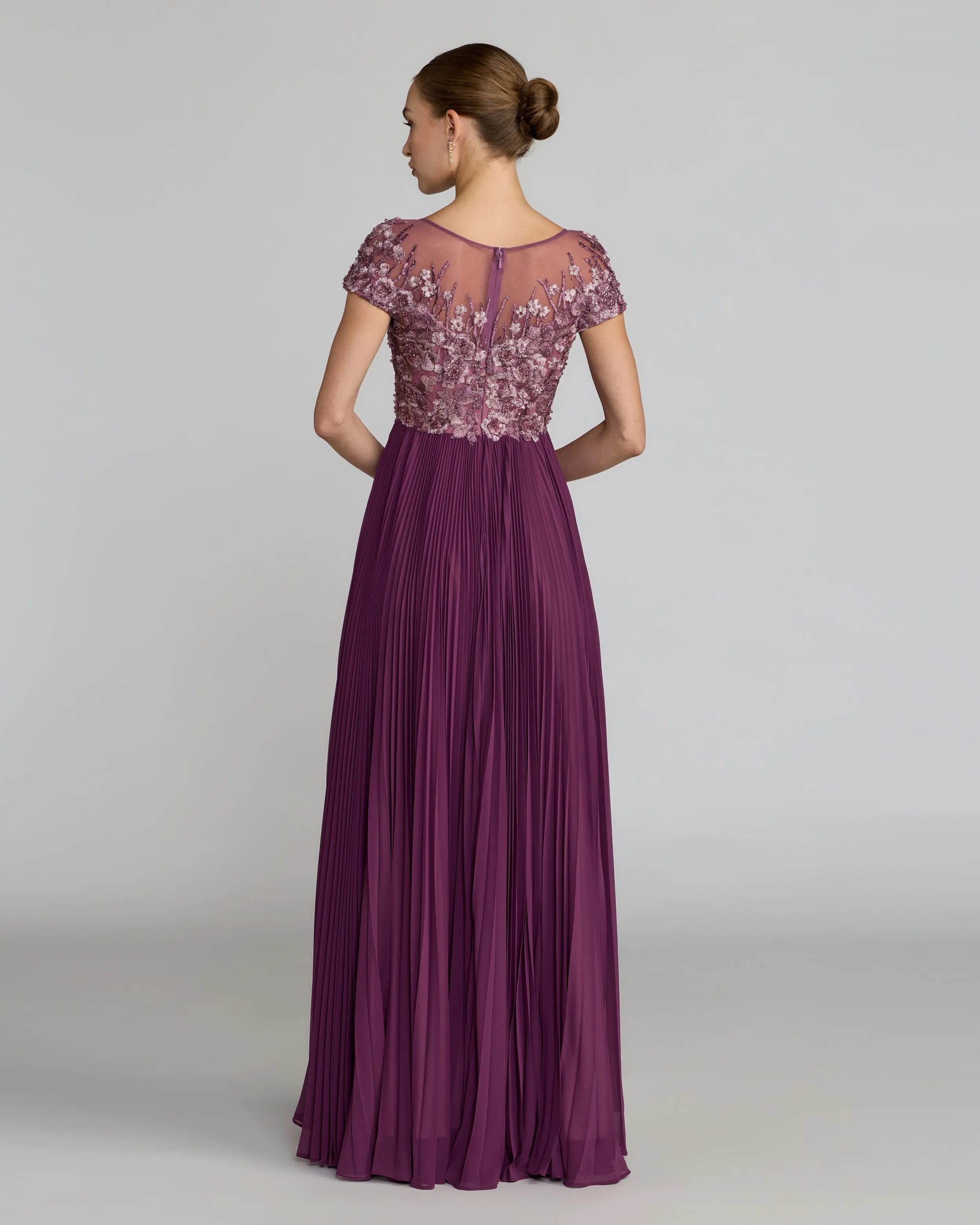 Petite Purple Embroidered Cap Sleeve Pleated Gown sold by Mac Duggal product image thumbnail 3
