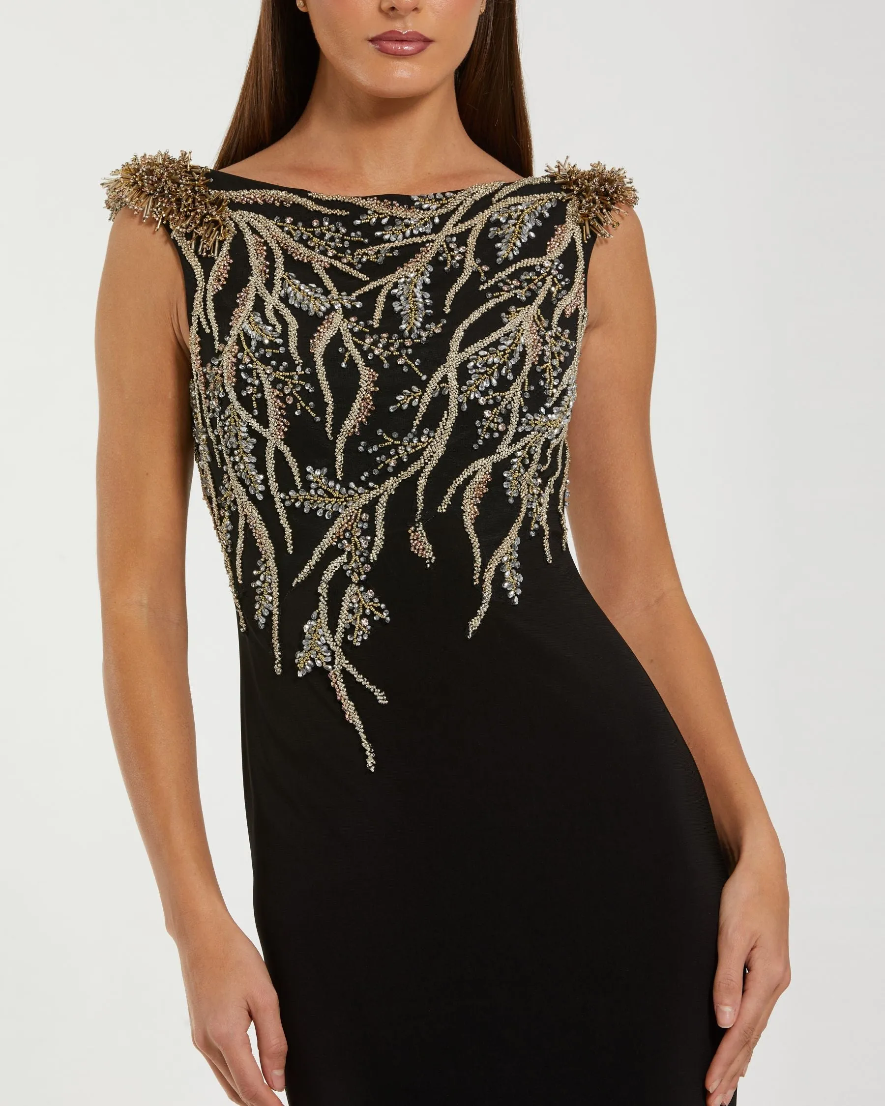 Black Hand Beaded Cap Sleeve Jersey Gown sold by Mac Duggal product image thumbnail 2