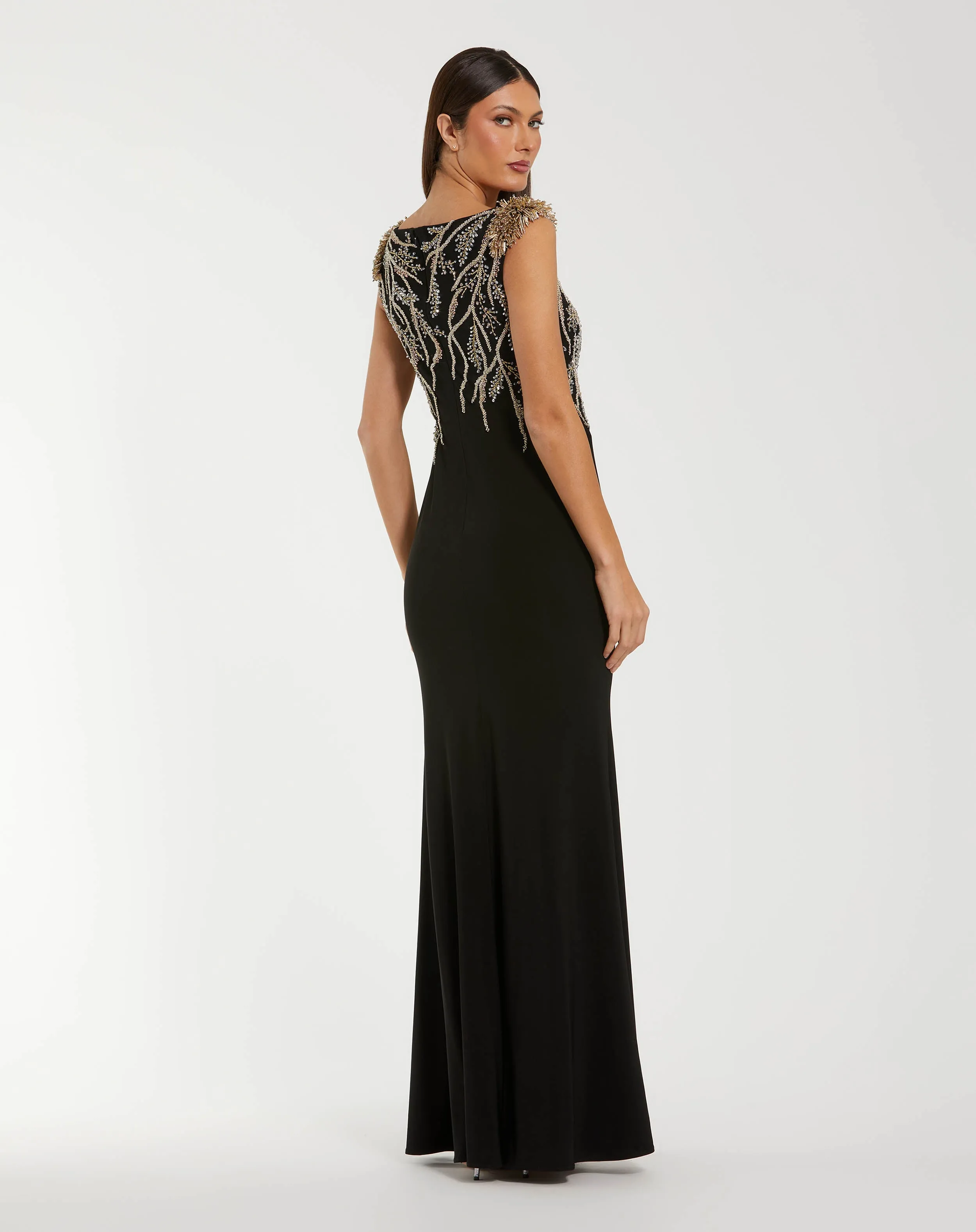 Black Hand Beaded Cap Sleeve Jersey Gown sold by Mac Duggal product image thumbnail 3