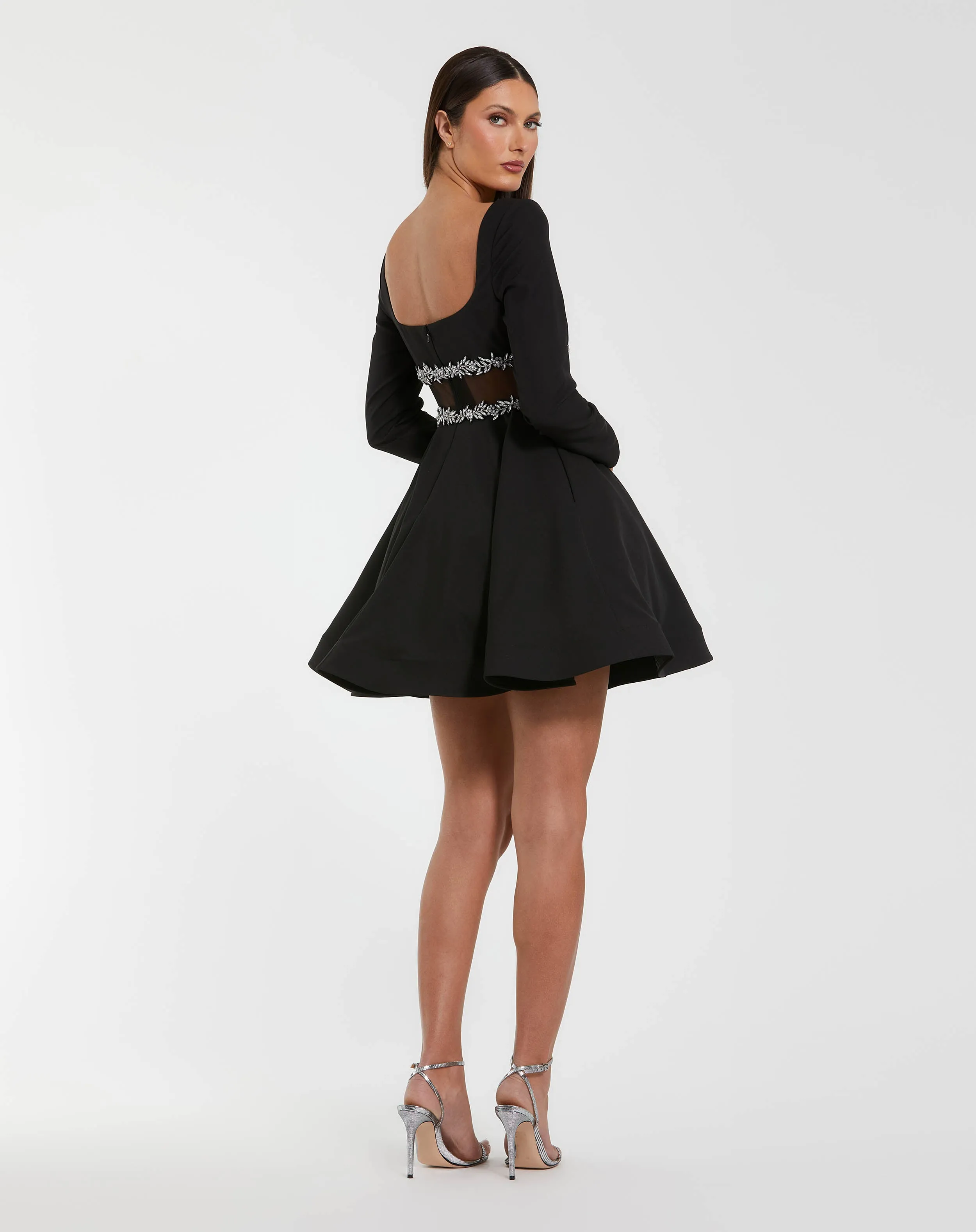 Black Long Sleeve Crepe Mini Dress With Jewel Detail sold by Mac Duggal product image thumbnail 3