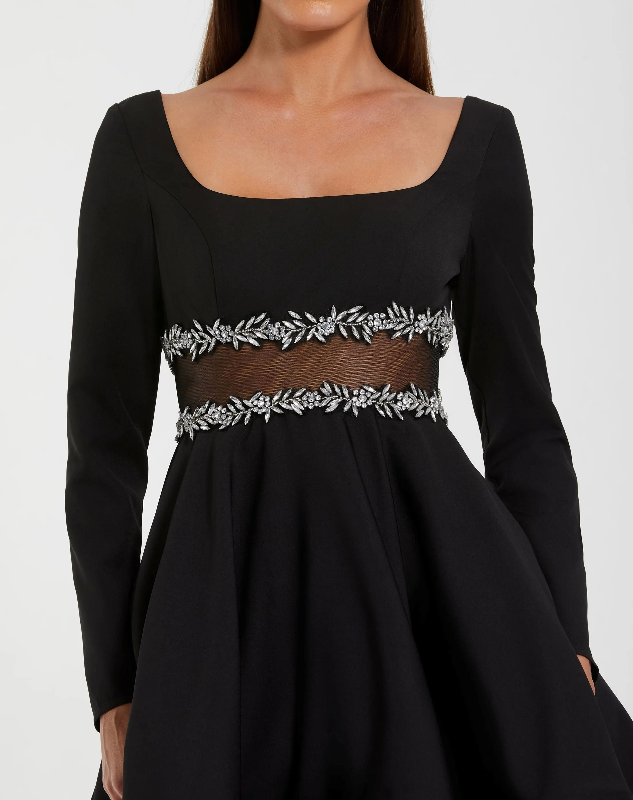 Black Long Sleeve Crepe Mini Dress With Jewel Detail sold by Mac Duggal product image thumbnail 2