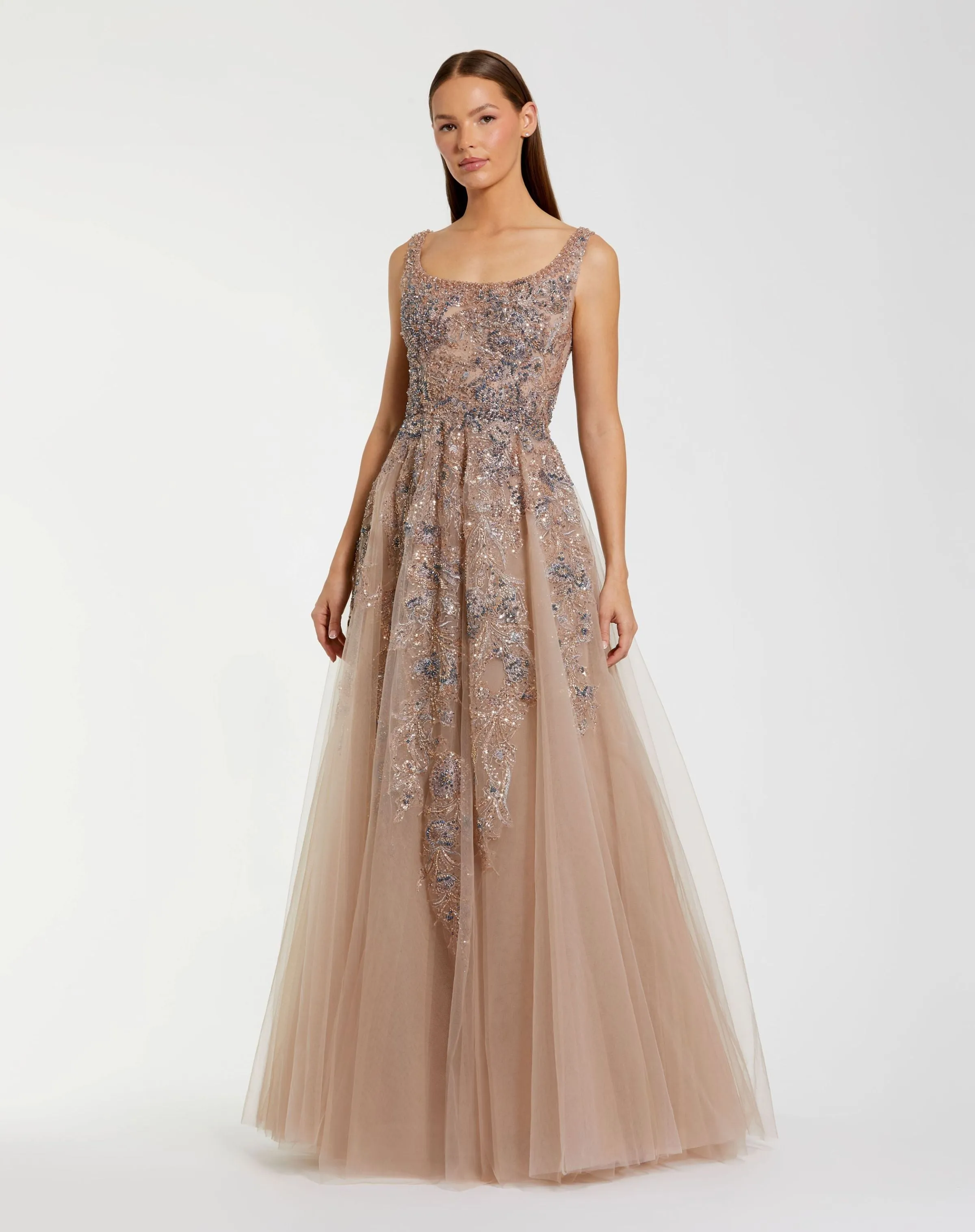 Brown Hand Embellished Tulle A-Line Gown sold by Mac Duggal