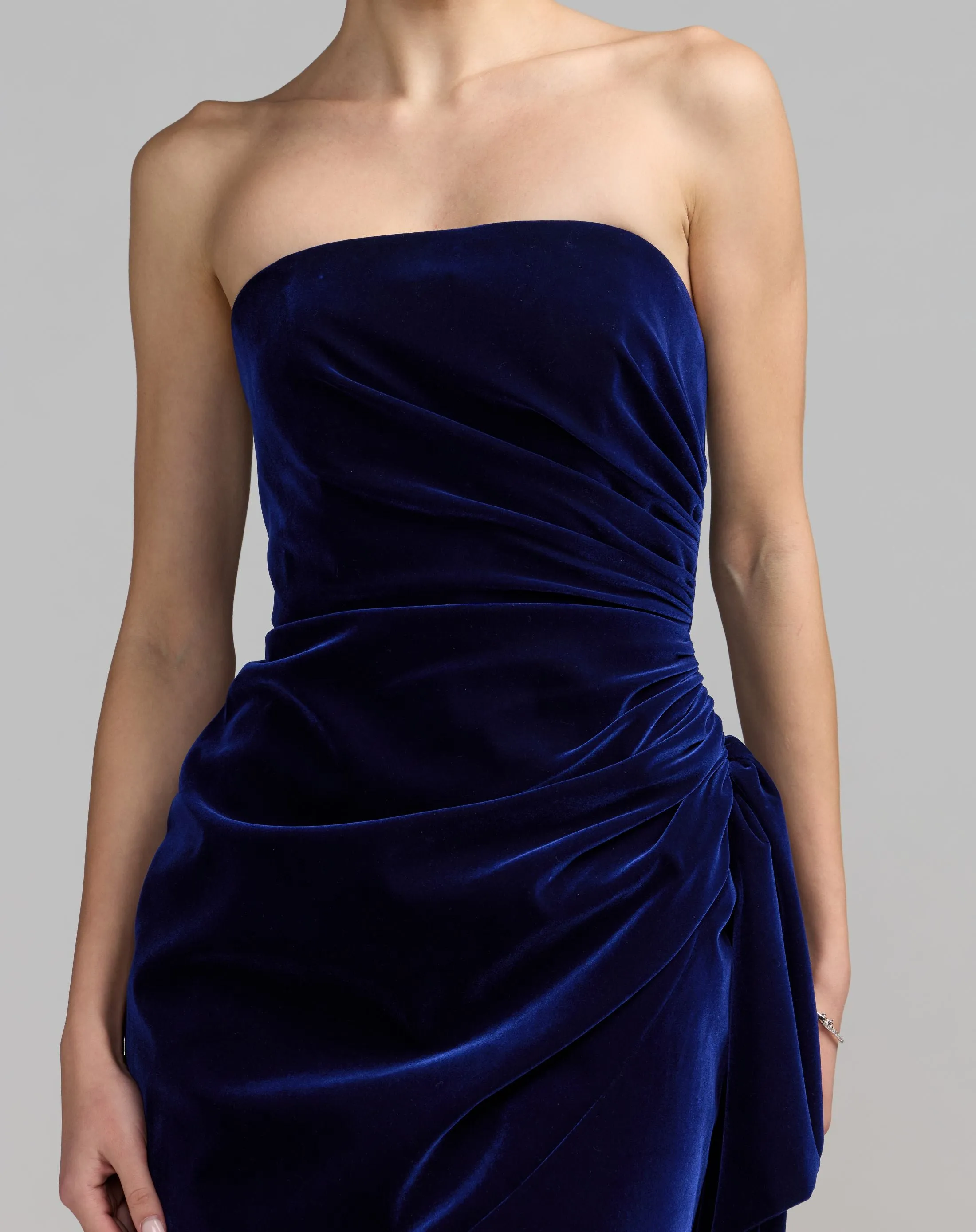 Blue Strapless Velvet Wrap Mini Dress sold by Mac Duggal product image thumbnail 2