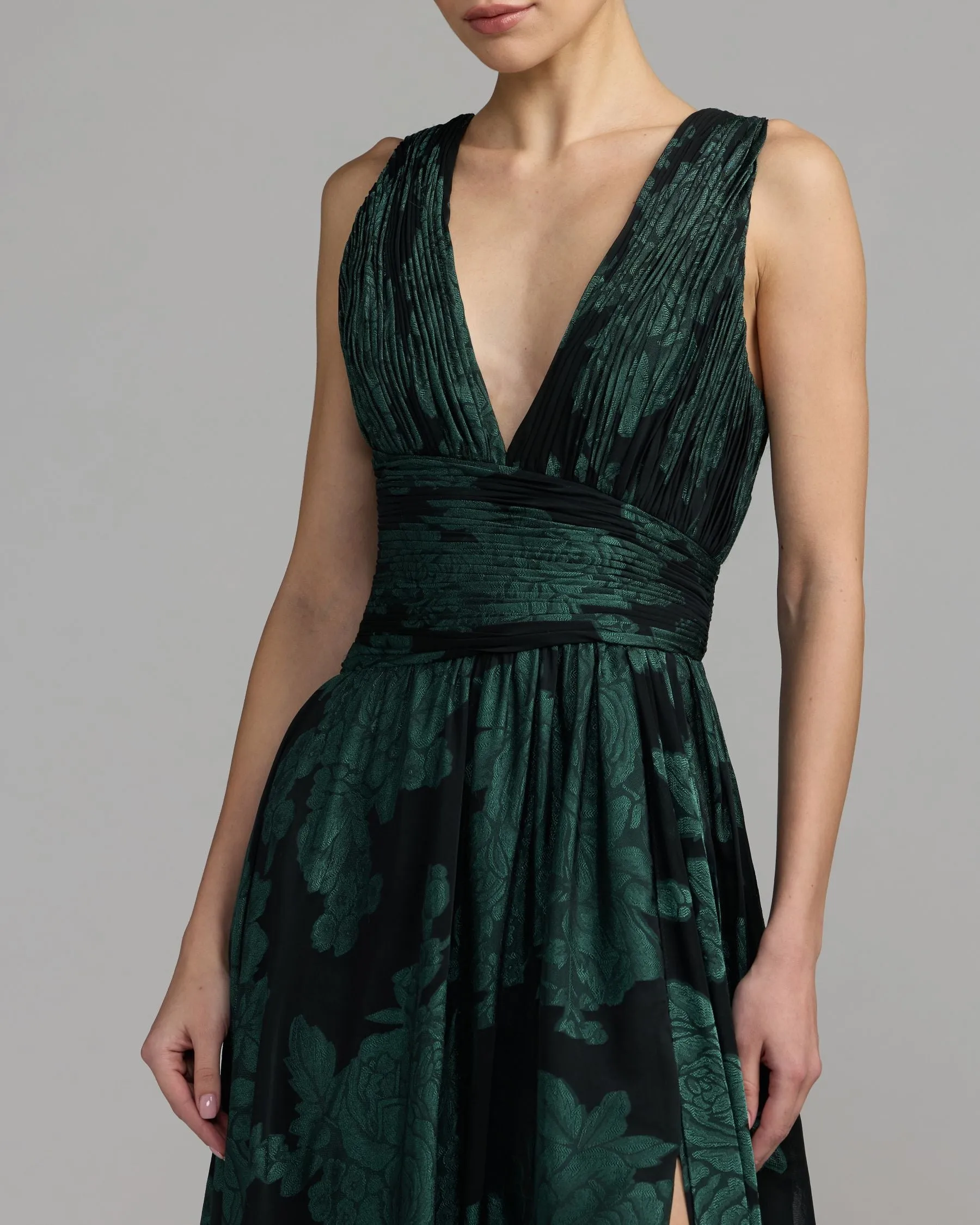 Emerald Multi Floral Sleeveless Plunge Neck Gown sold by Mac Duggal product image thumbnail 3