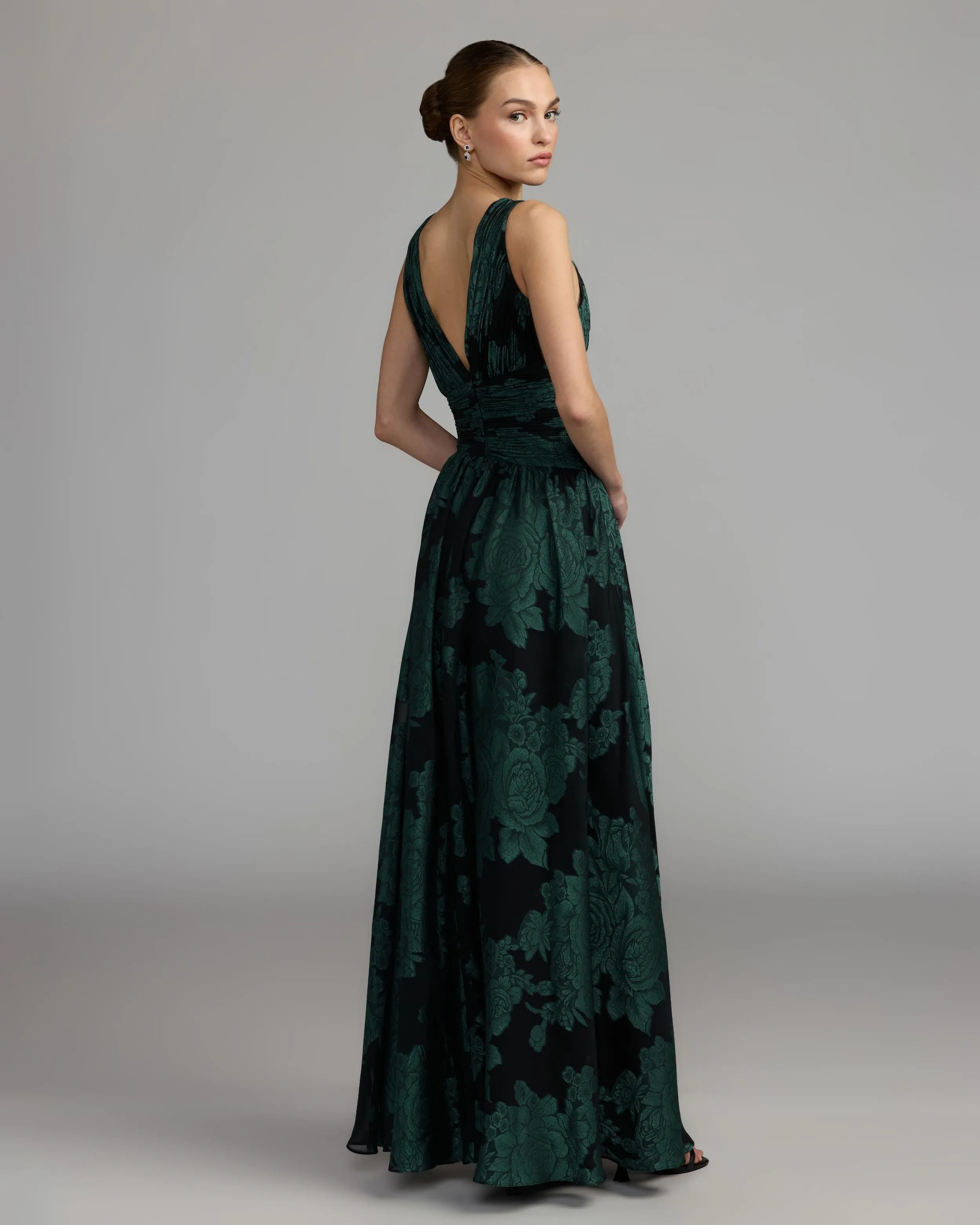 Emerald Multi Floral Sleeveless Plunge Neck Gown sold by Mac Duggal product image thumbnail 4