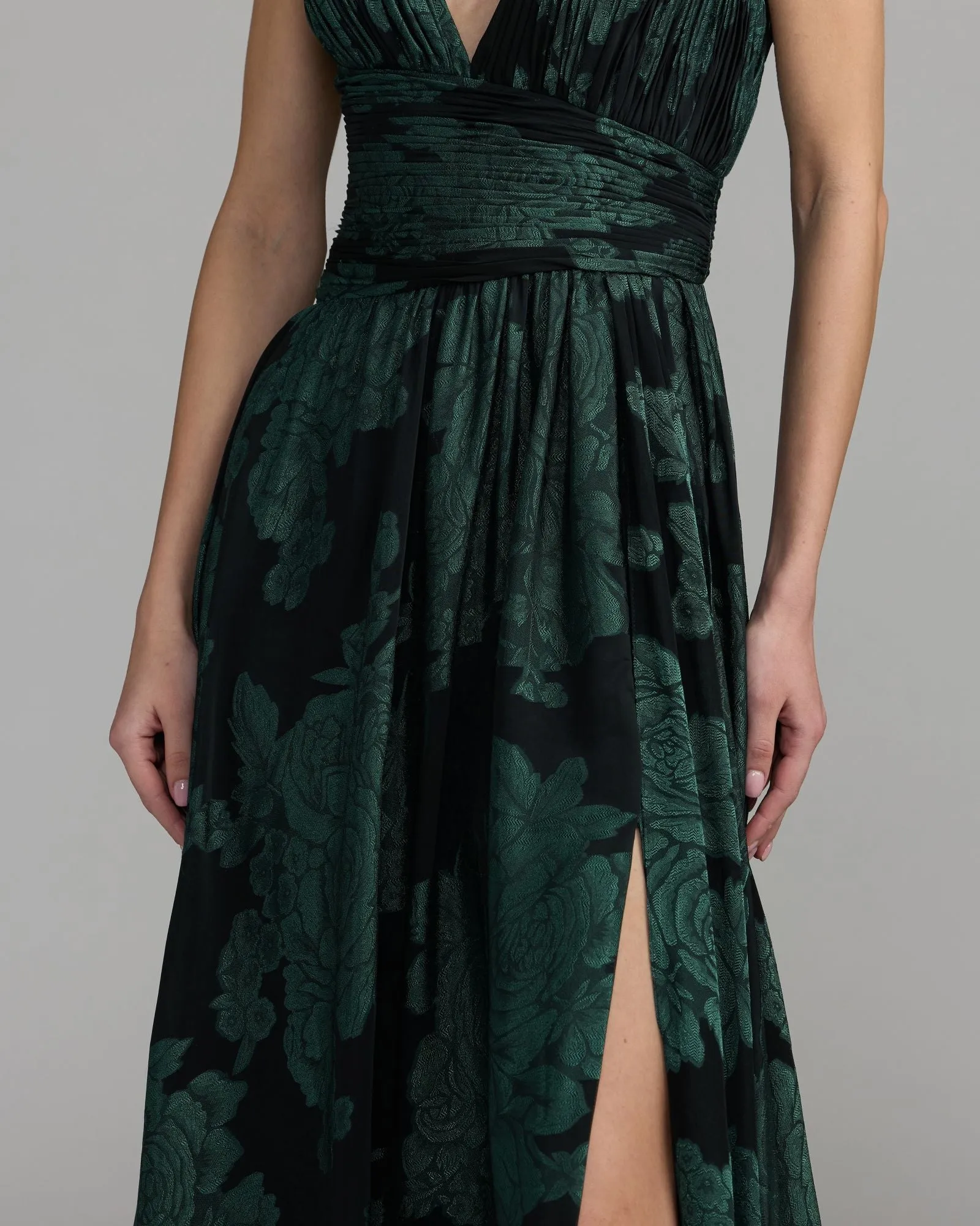 Emerald Multi Floral Sleeveless Plunge Neck Gown sold by Mac Duggal product image thumbnail 2