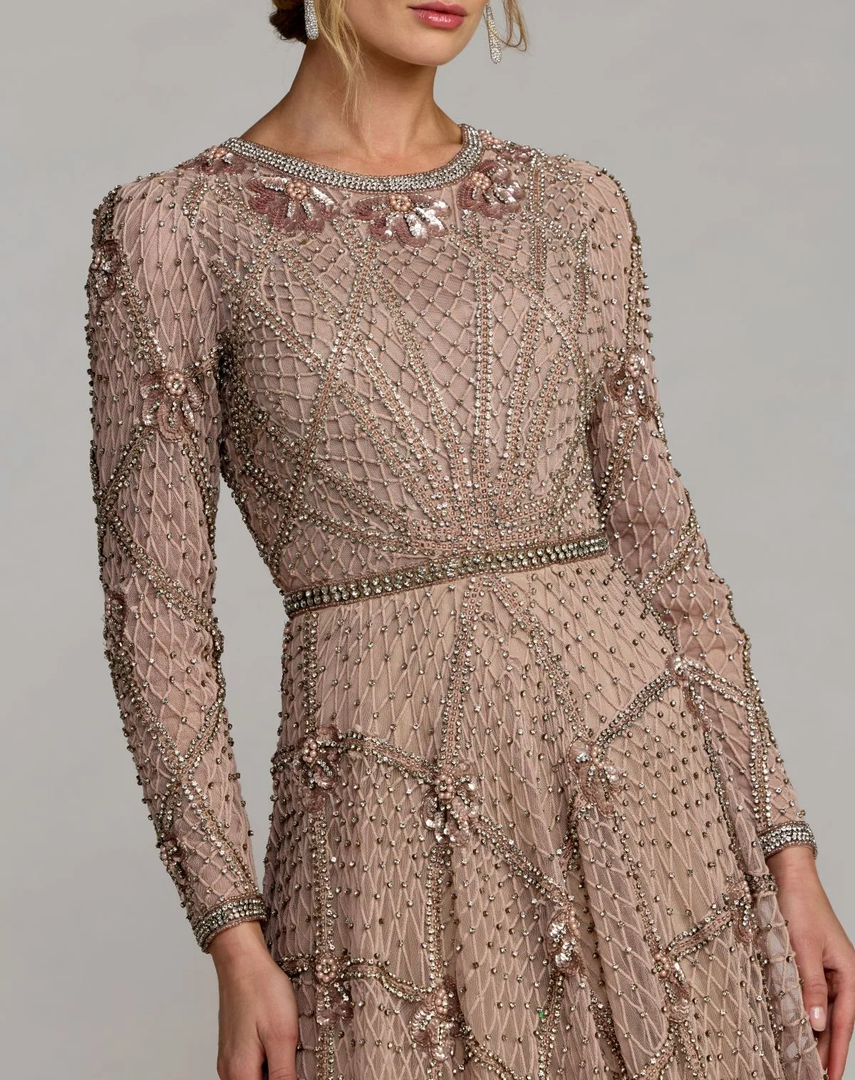 Rose Rhinestone Embellished Long Sleeve A-Line Gown sold by Mac Duggal product image thumbnail 5