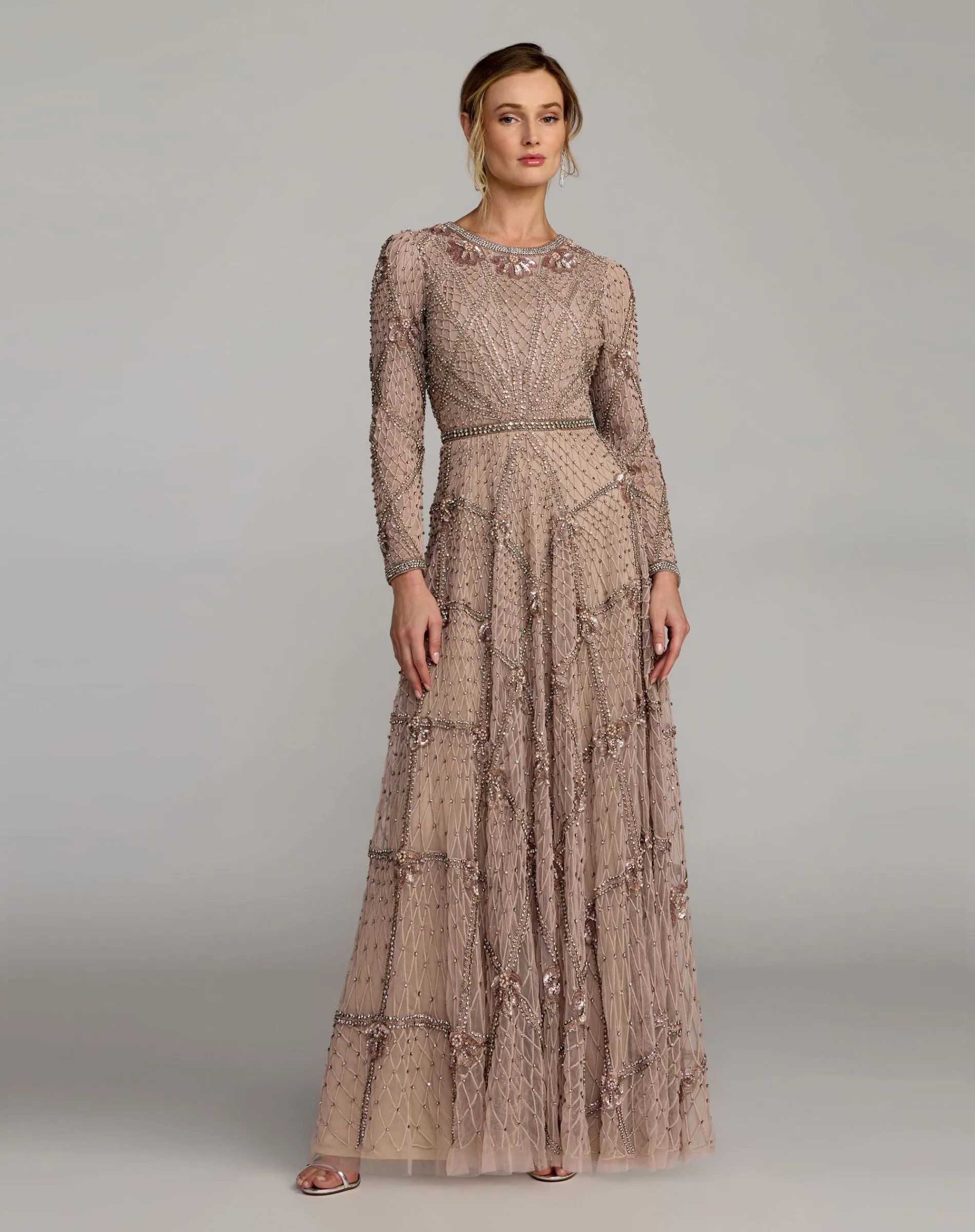Rose Rhinestone Embellished Long Sleeve A-Line Gown sold by Mac Duggal product image thumbnail 4