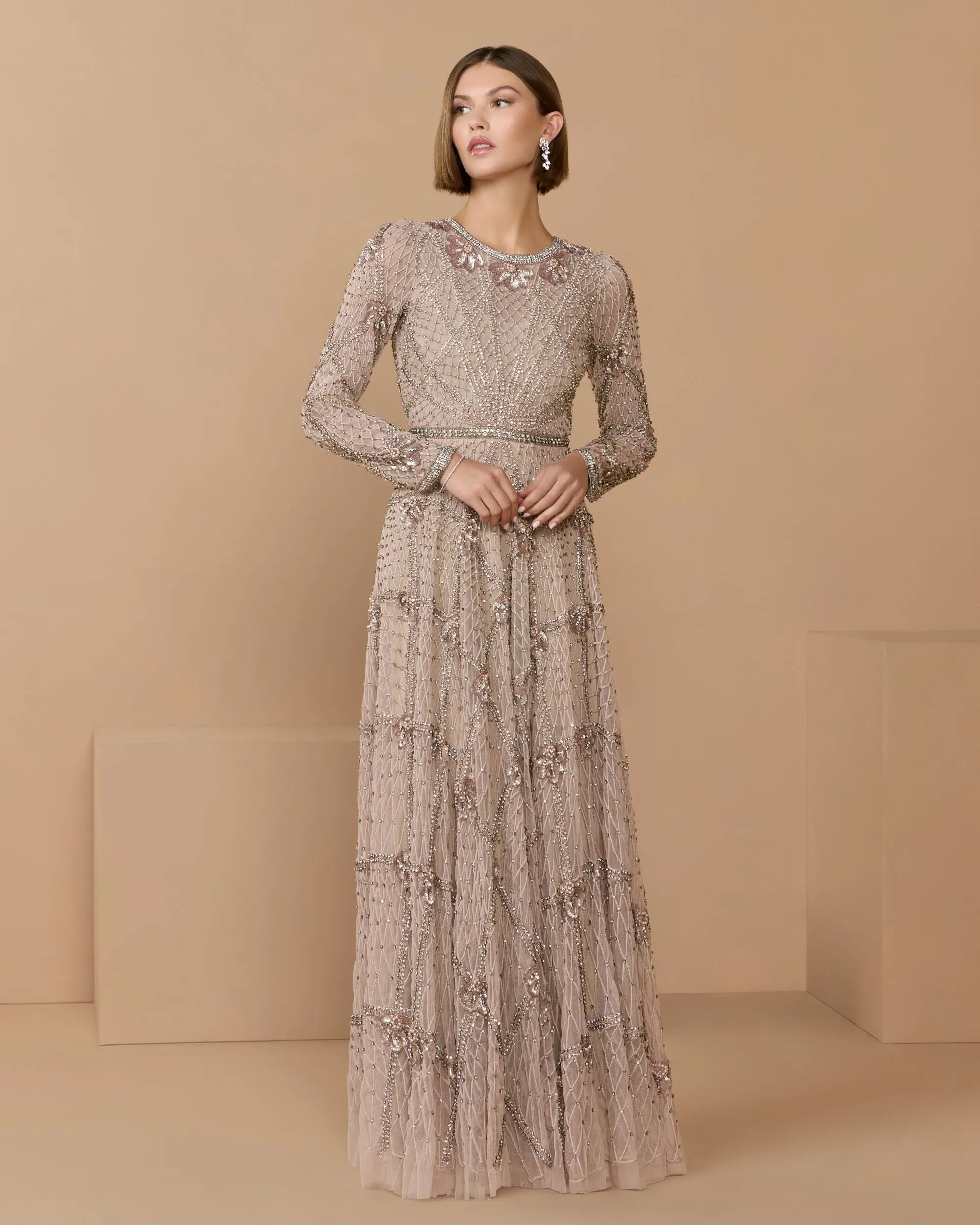 Rose Rhinestone Embellished Long Sleeve A-Line Gown sold by Mac Duggal product image thumbnail 3