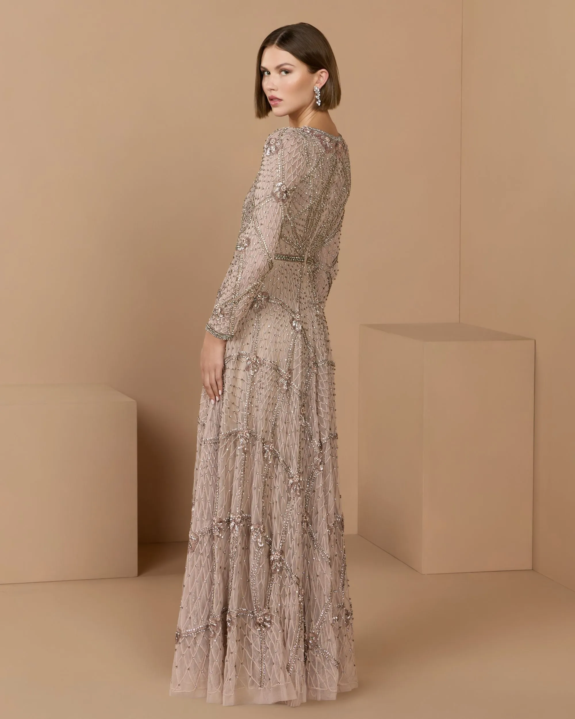 Rose Rhinestone Embellished Long Sleeve A-Line Gown sold by Mac Duggal product image thumbnail 2