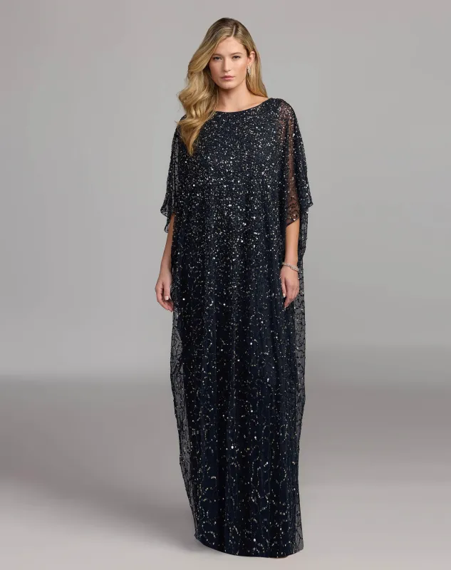 Navy Sequin Embellished Kaftan Gown made by Mac Duggal