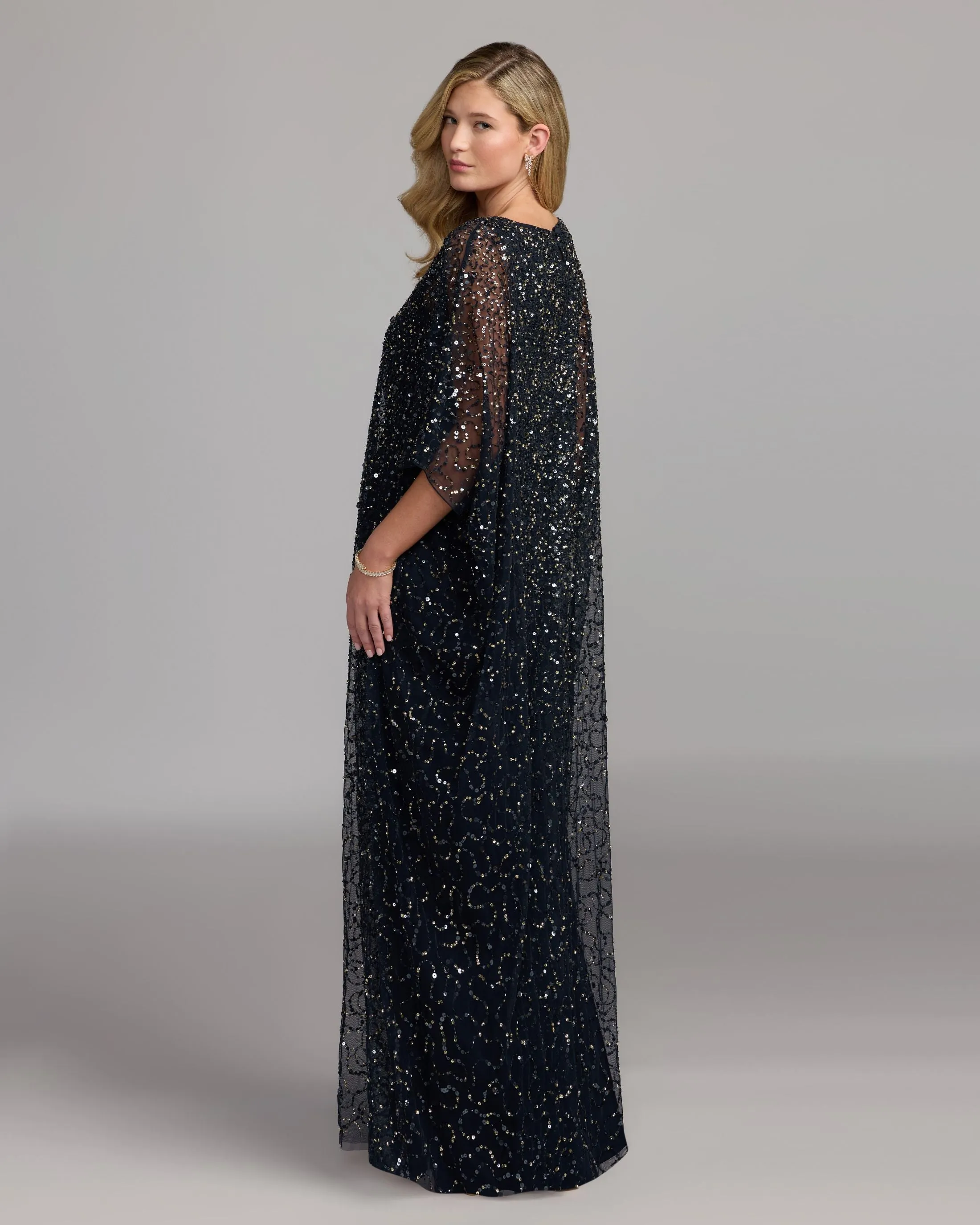 Navy Sequin Embellished Kaftan Gown sold by Mac Duggal product image thumbnail 4