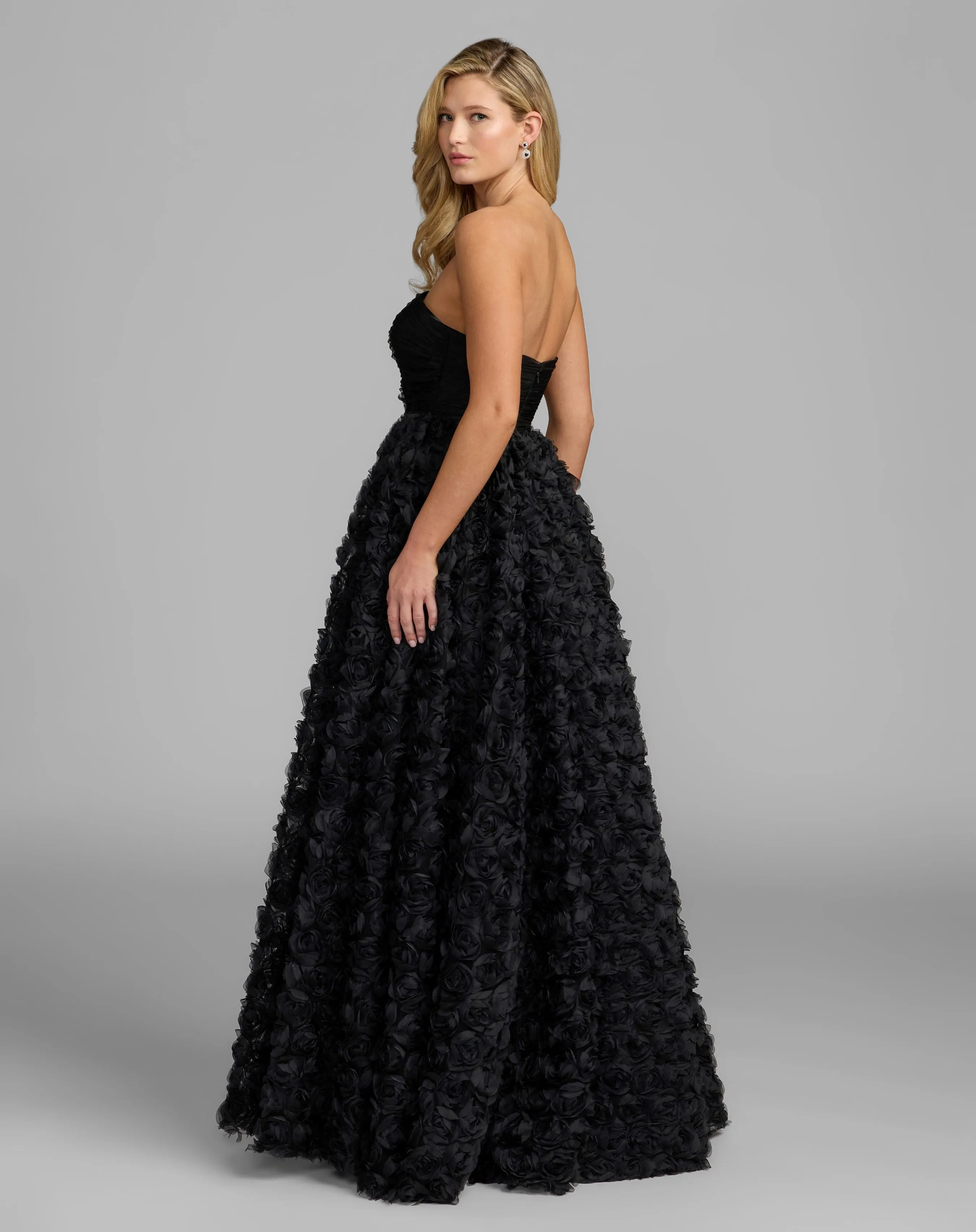 Black Strapless 3D Rosette Ball Gown sold by Mac Duggal product image thumbnail 4