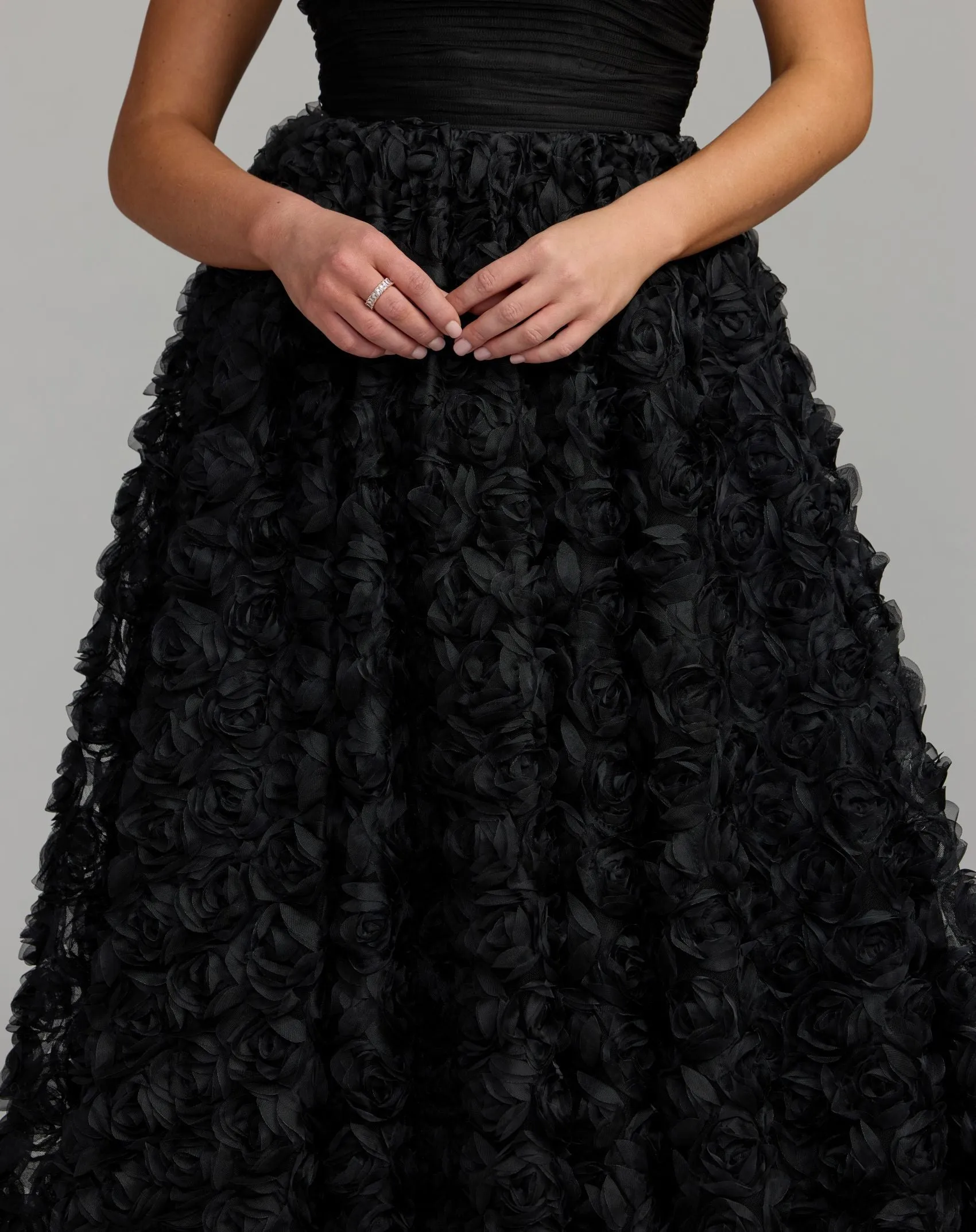 Black Strapless 3D Rosette Ball Gown sold by Mac Duggal product image thumbnail 3