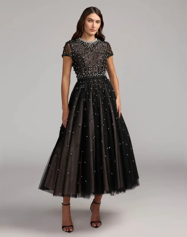Embellished Pearl Tulle Midi Dress made by Mac Duggal