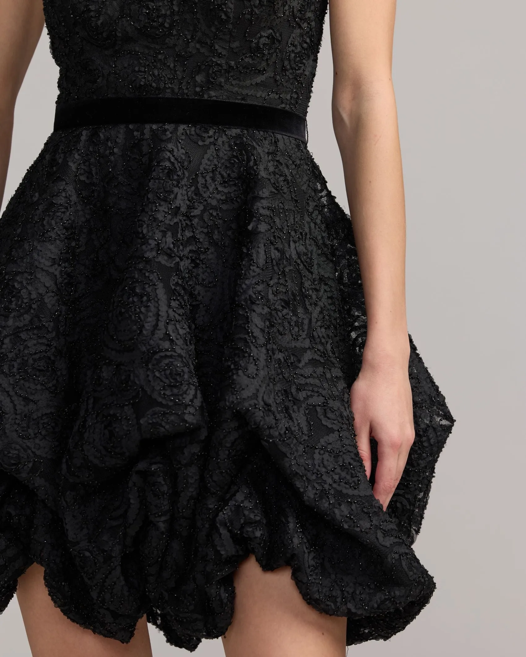 Black Strapless Textured Bubble Hem Mini Dress sold by Mac Duggal product image thumbnail 3