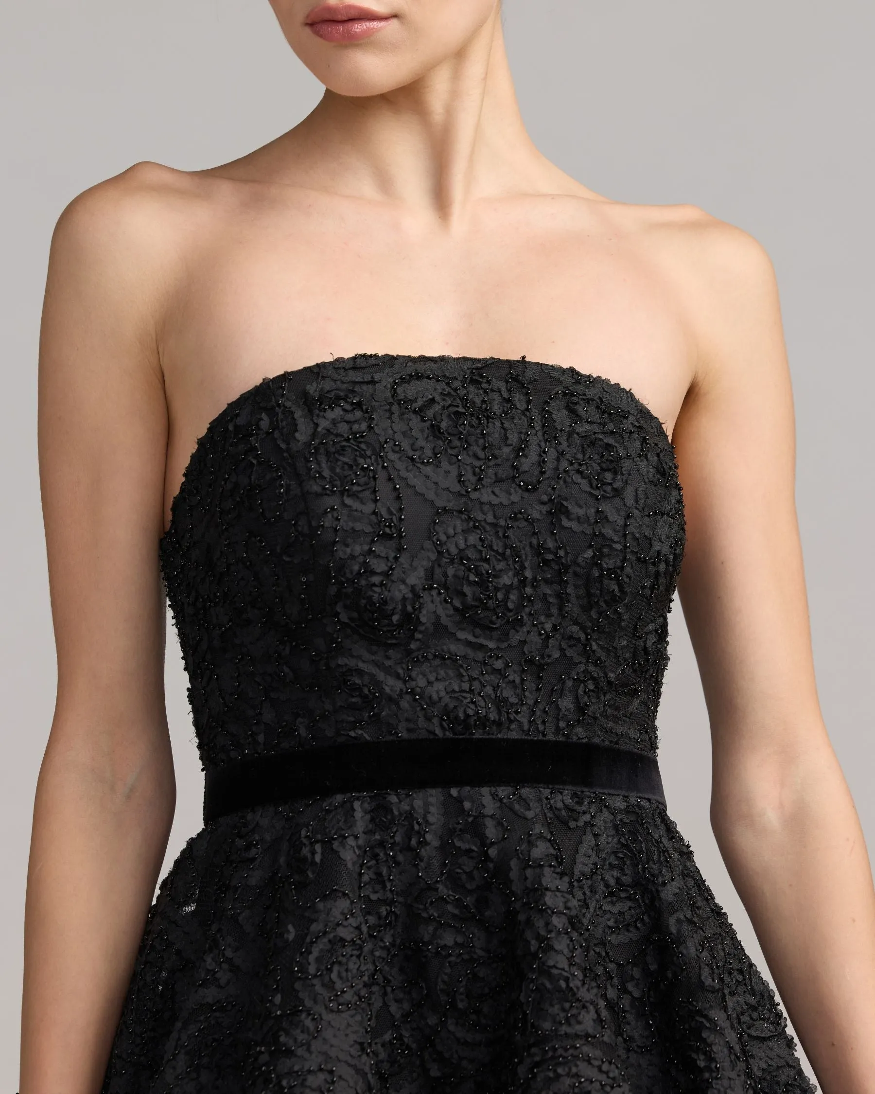 Black Strapless Textured Bubble Hem Mini Dress sold by Mac Duggal product image thumbnail 2