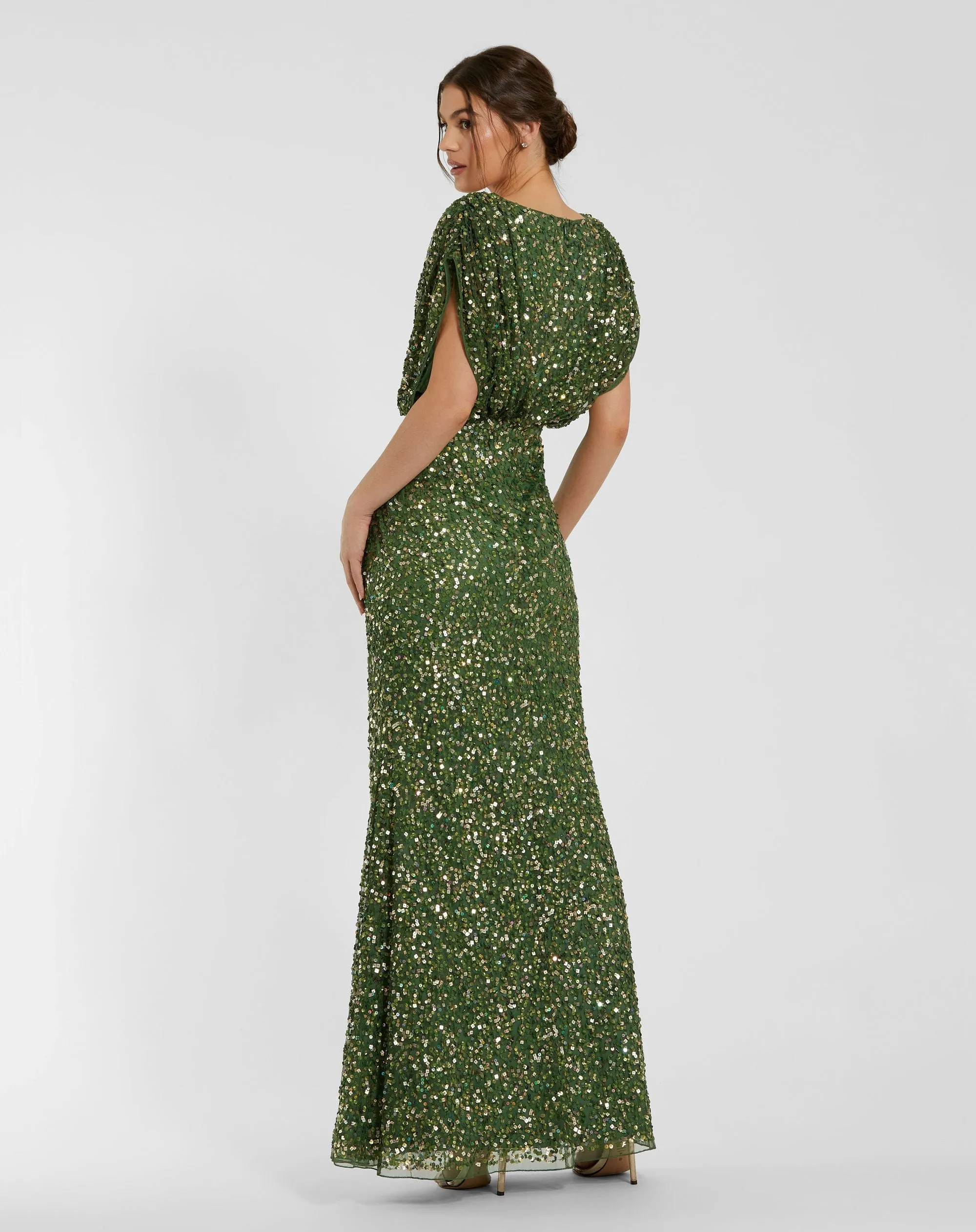 Sage Sequin Draped Sleeve V-Neck Gown sold by Mac Duggal product image thumbnail 3