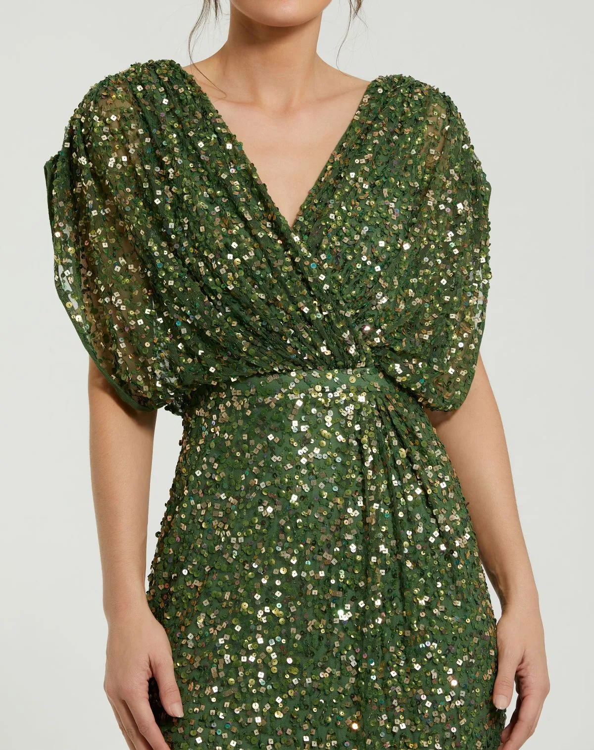 Sage Sequin Draped Sleeve V-Neck Gown sold by Mac Duggal product image thumbnail 2