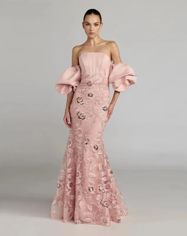 Satin Off The Shoulder Embroidered Mermaid Gown made by Mac Duggal