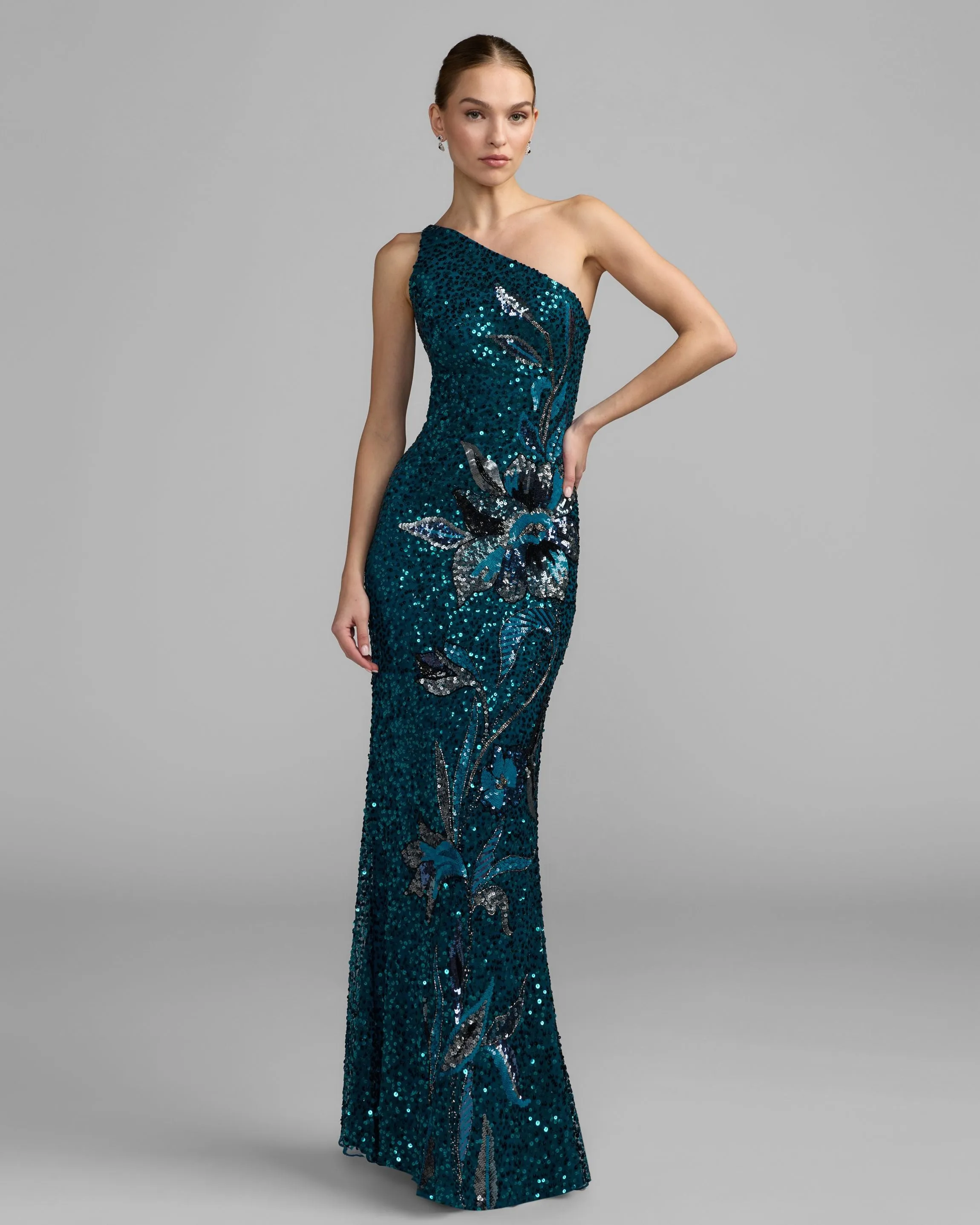 Floral Sequin One Shoulder Gown sold by Mac Duggal product image thumbnail 2