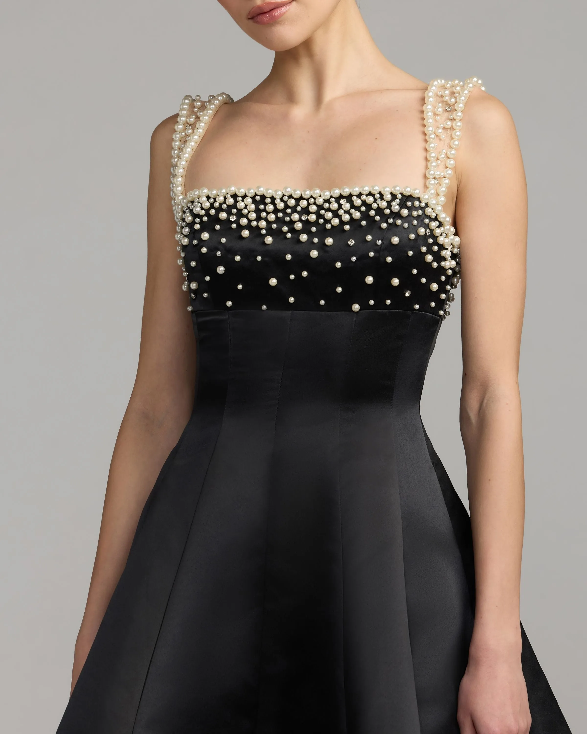 Black Pearl Embellished Satin Mini Dress sold by Mac Duggal product image thumbnail 2