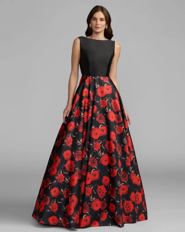 Black And Red Floral Open Back Ball Gown made by Mac Duggal