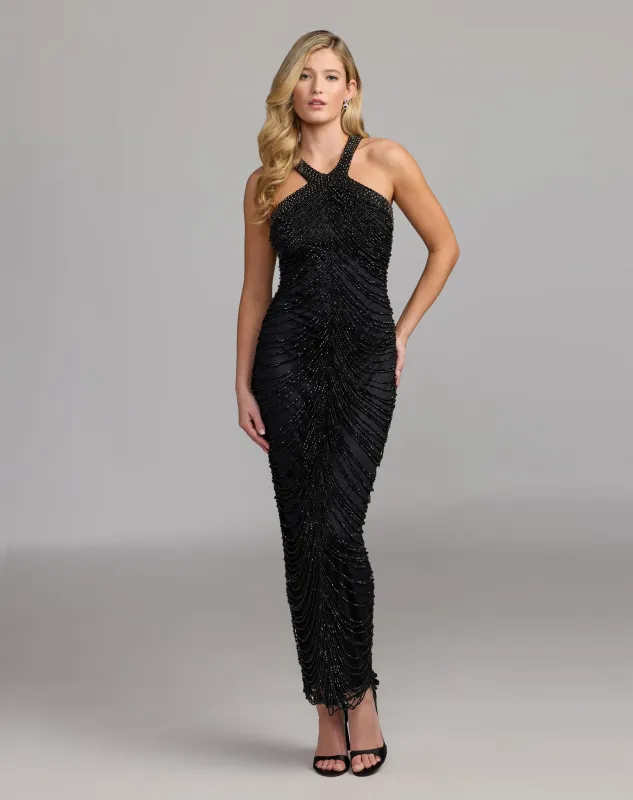 Halter Neck Embellished Maxi Dress made by Mac Duggal