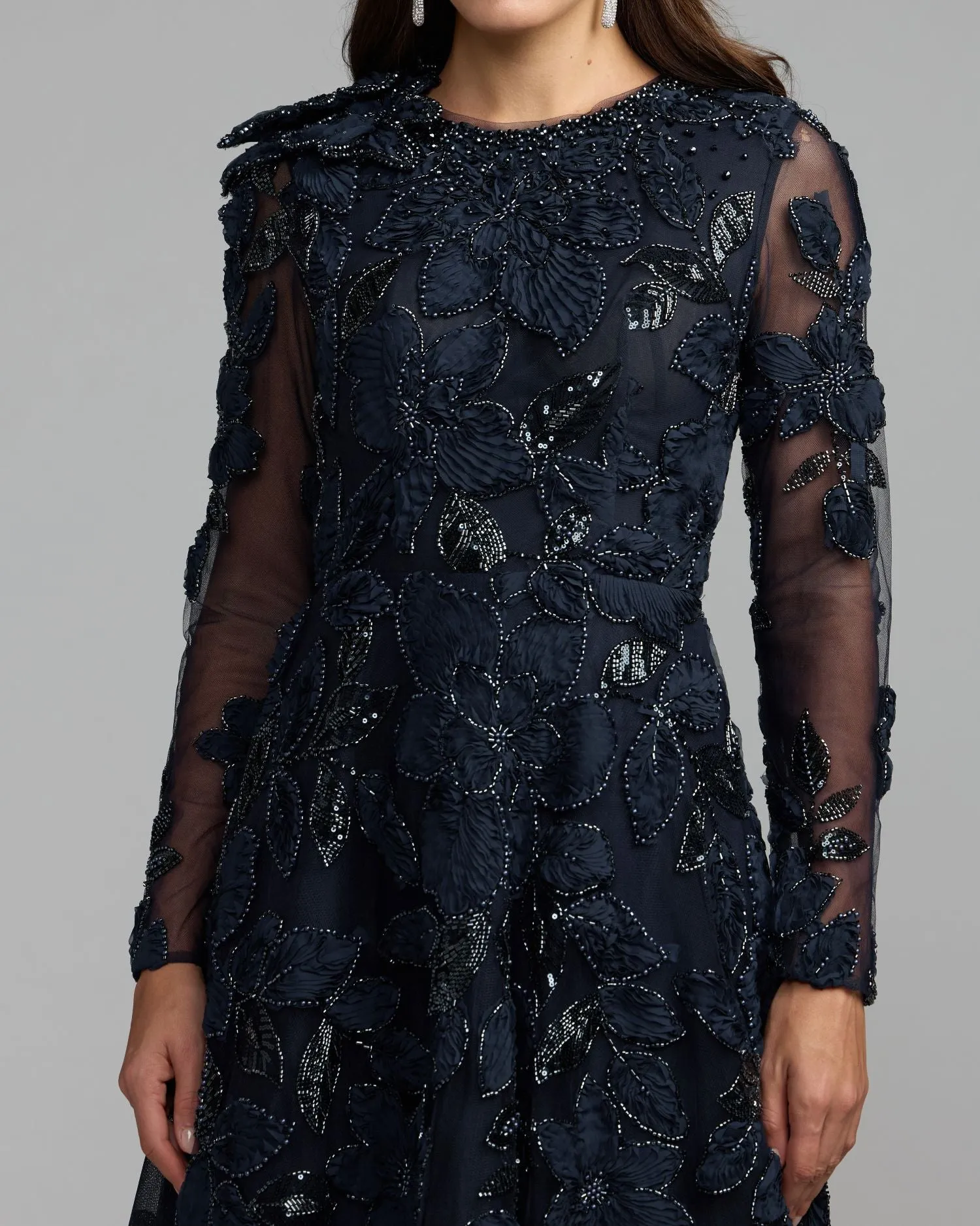 Midnight Floral Embellished Long Sleeve Gown sold by Mac Duggal product image thumbnail 2