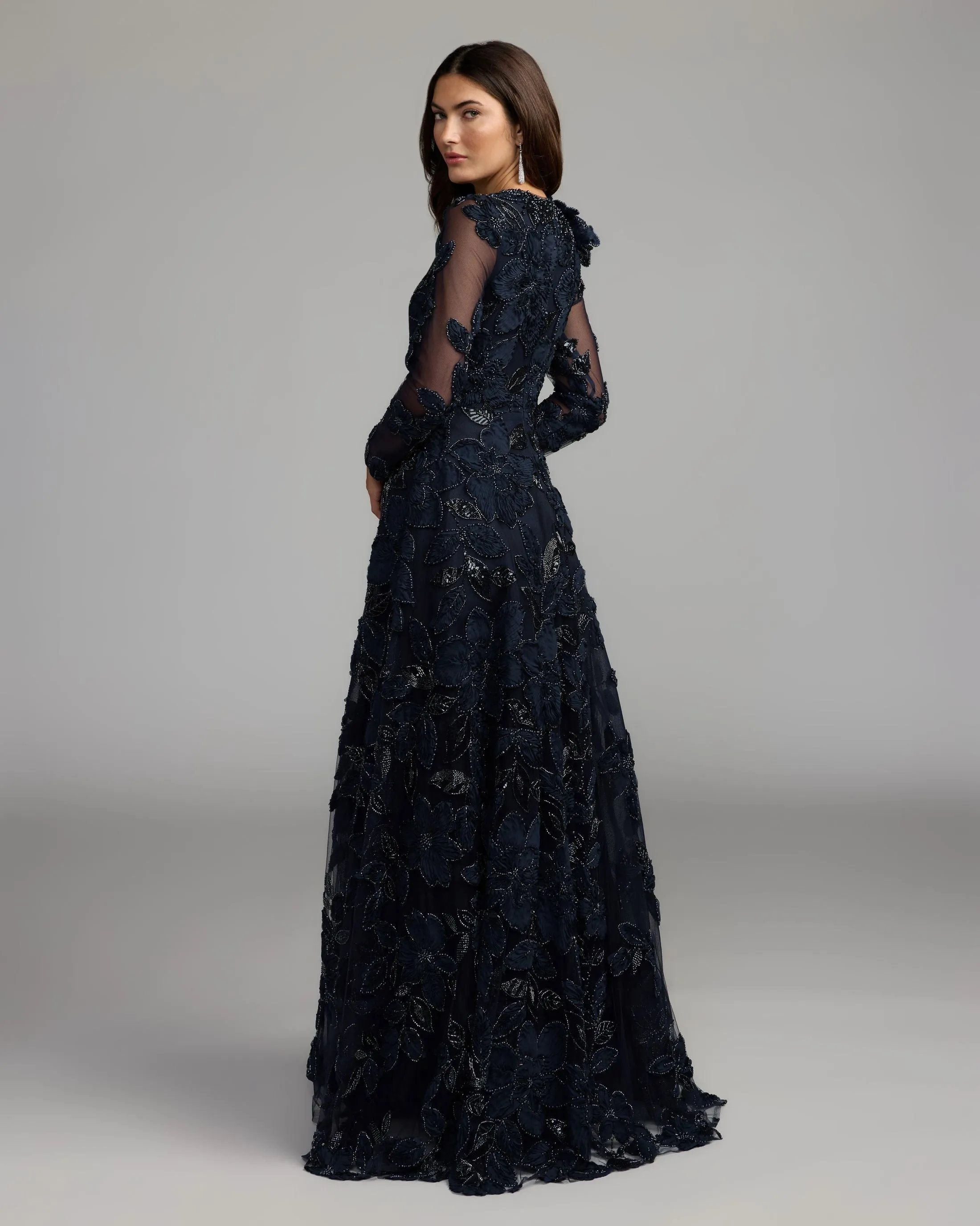 Midnight Floral Embellished Long Sleeve Gown sold by Mac Duggal product image thumbnail 3