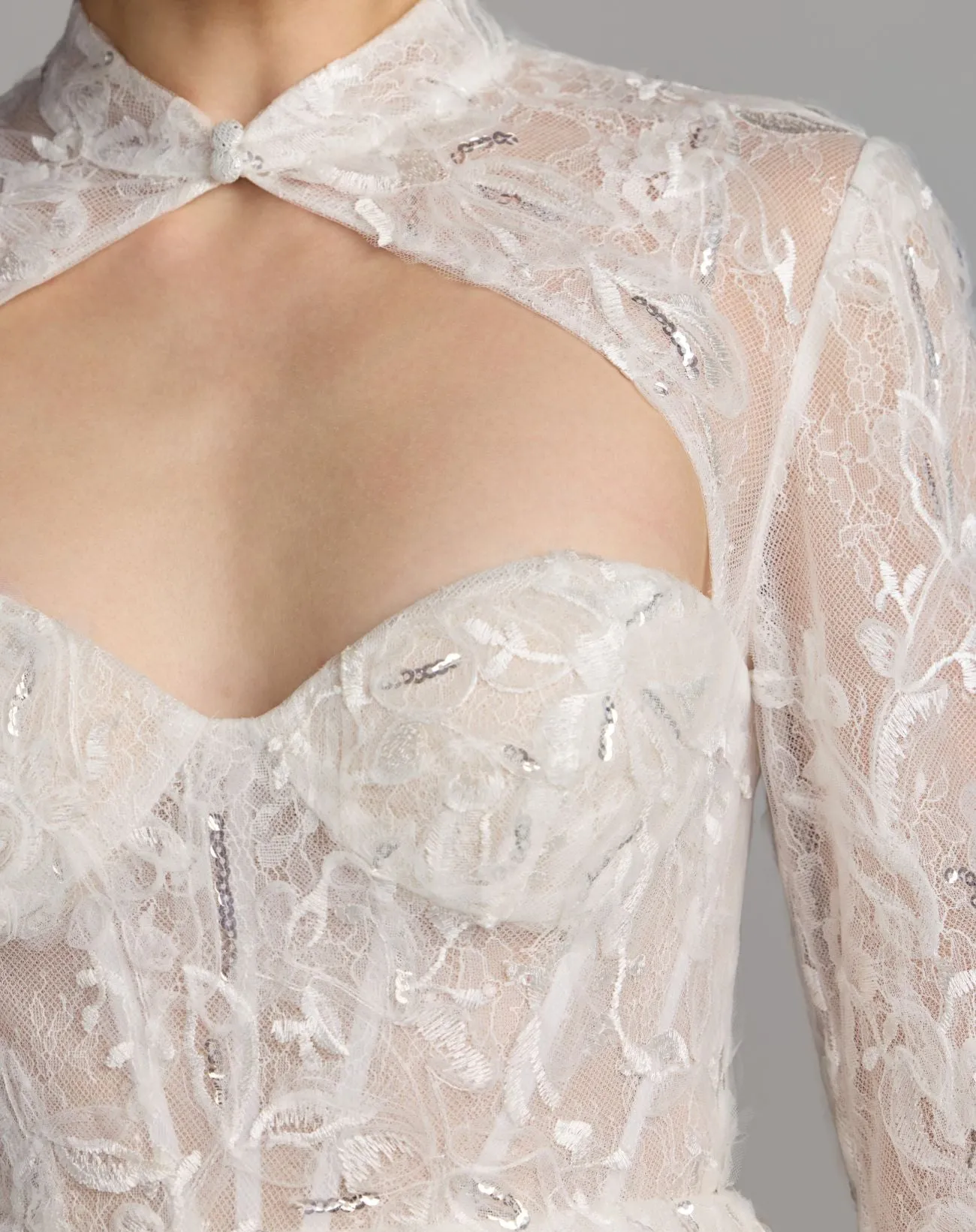 White Long Sleeve Lace A-Line Mini Dress sold by Mac Duggal product image thumbnail 3