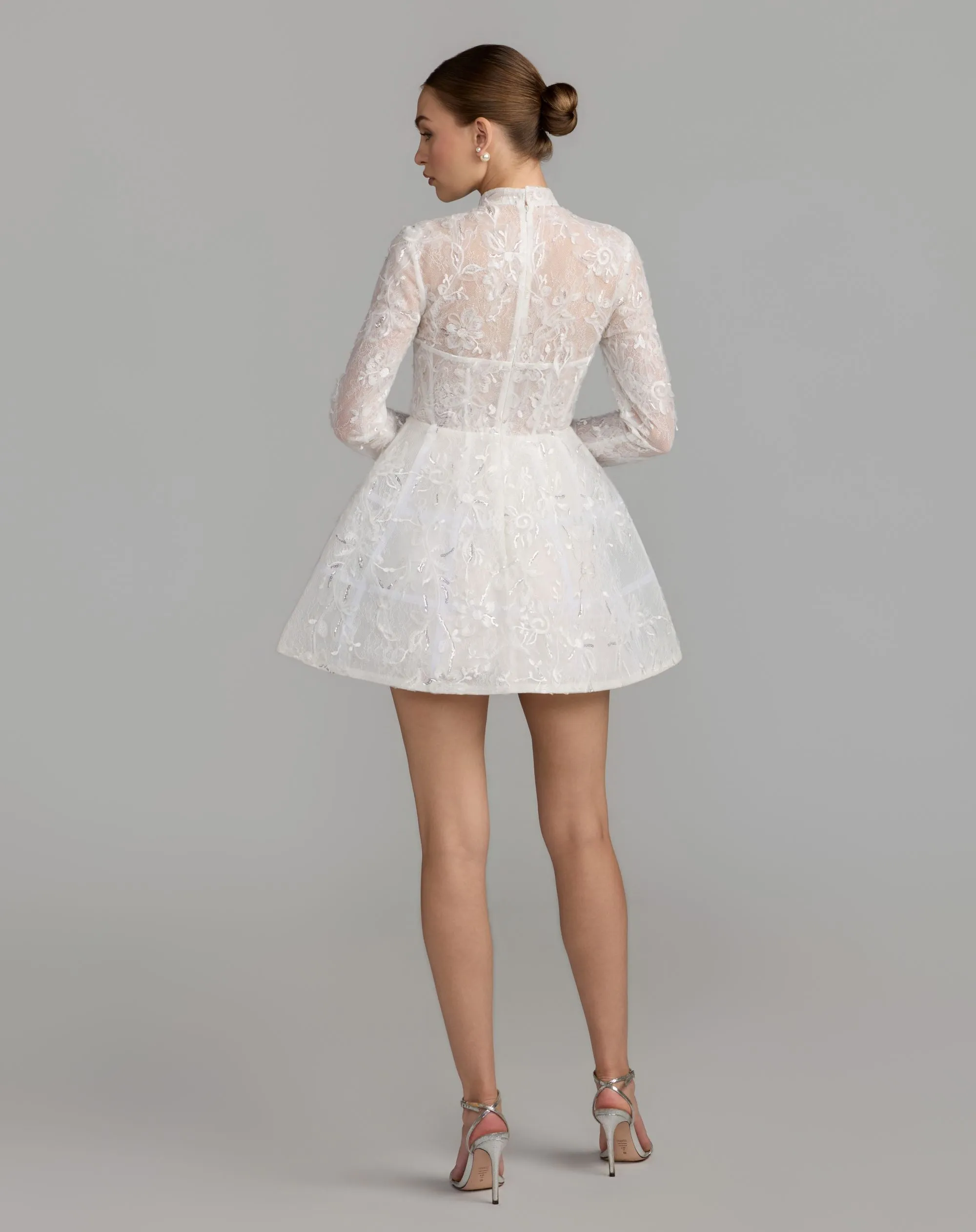 White Long Sleeve Lace A-Line Mini Dress sold by Mac Duggal product image thumbnail 4
