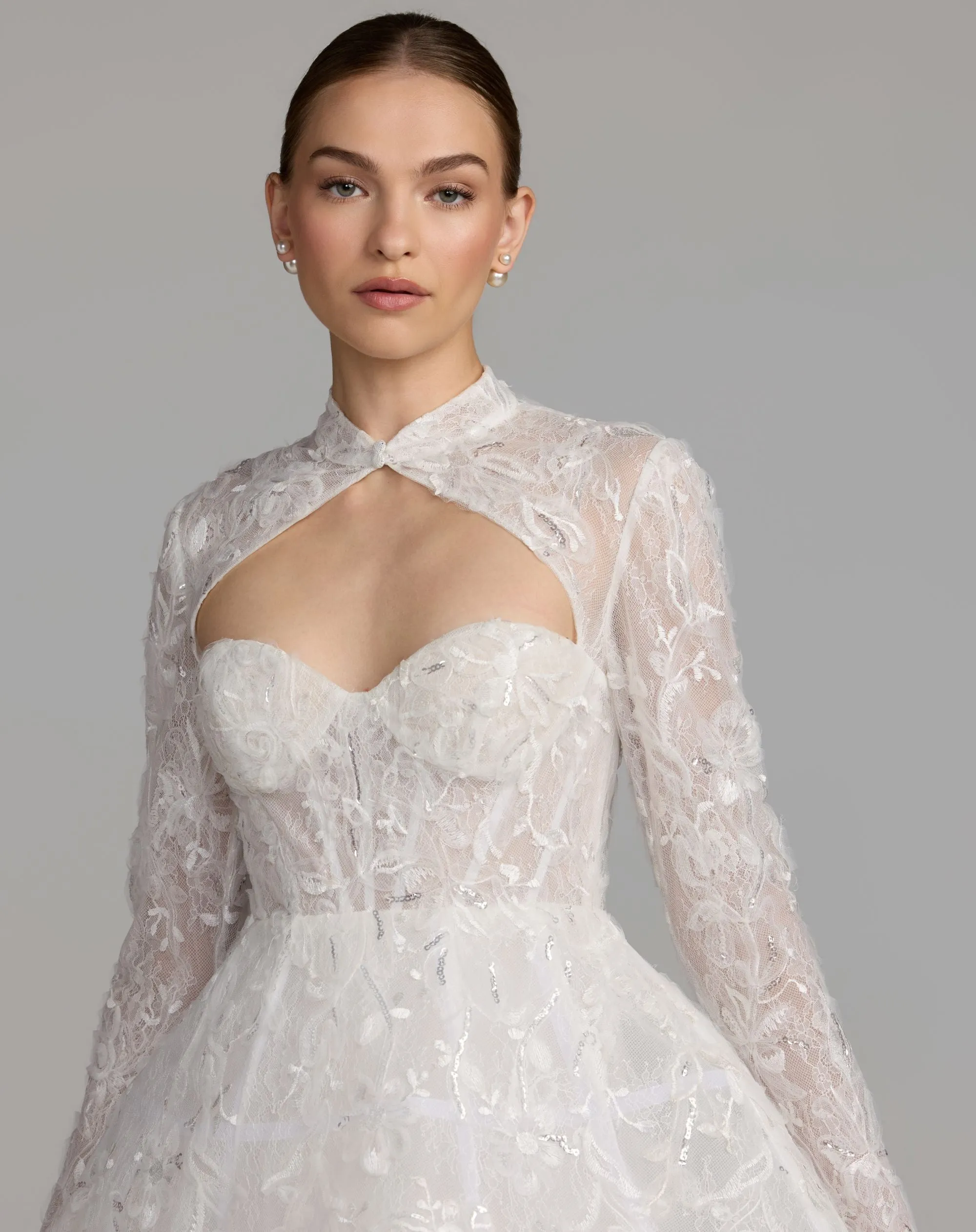 White Long Sleeve Lace A-Line Mini Dress sold by Mac Duggal product image thumbnail 2