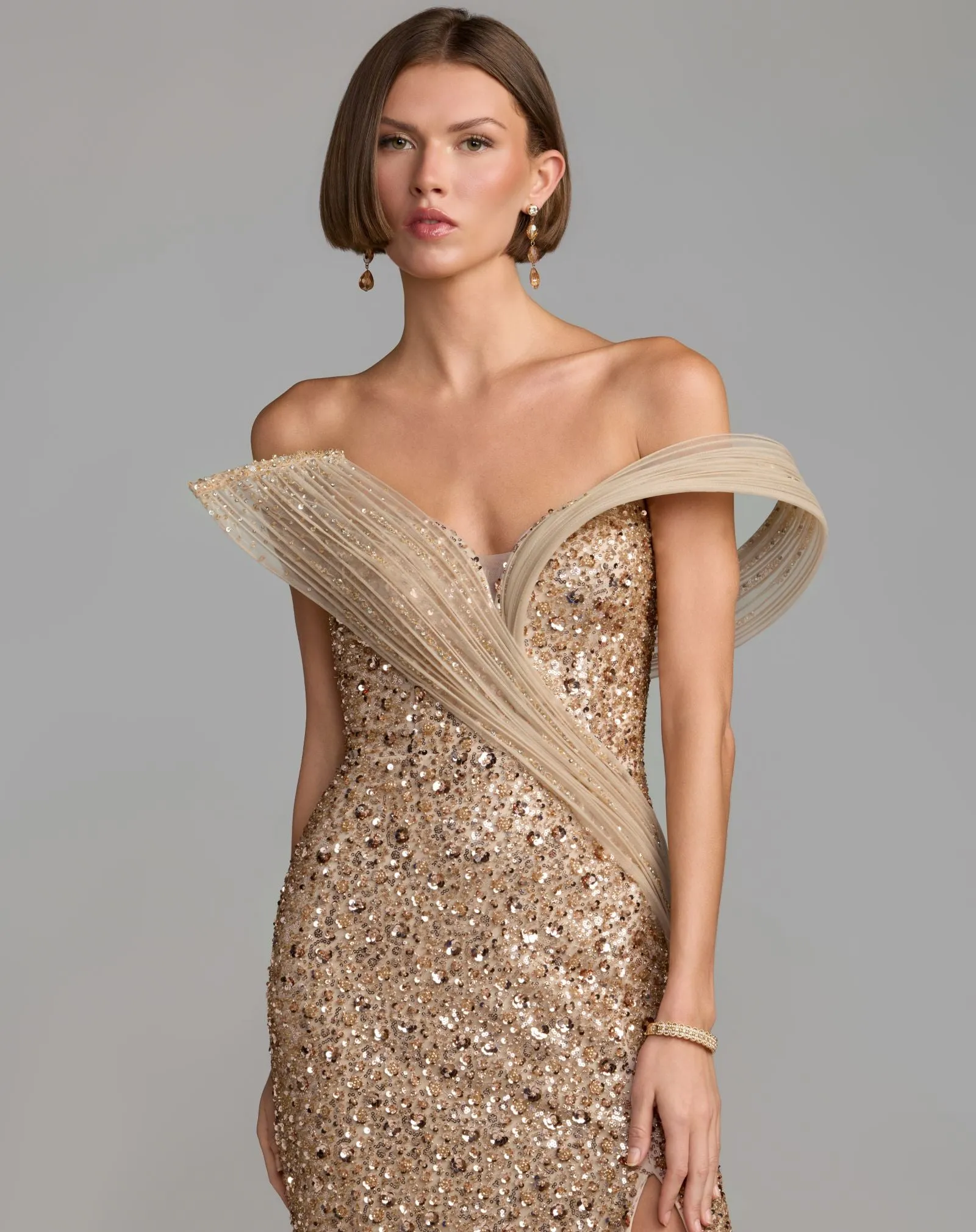 Gold Embellished Strapless Gown With Sculptural Drape sold by Mac Duggal product image thumbnail 5