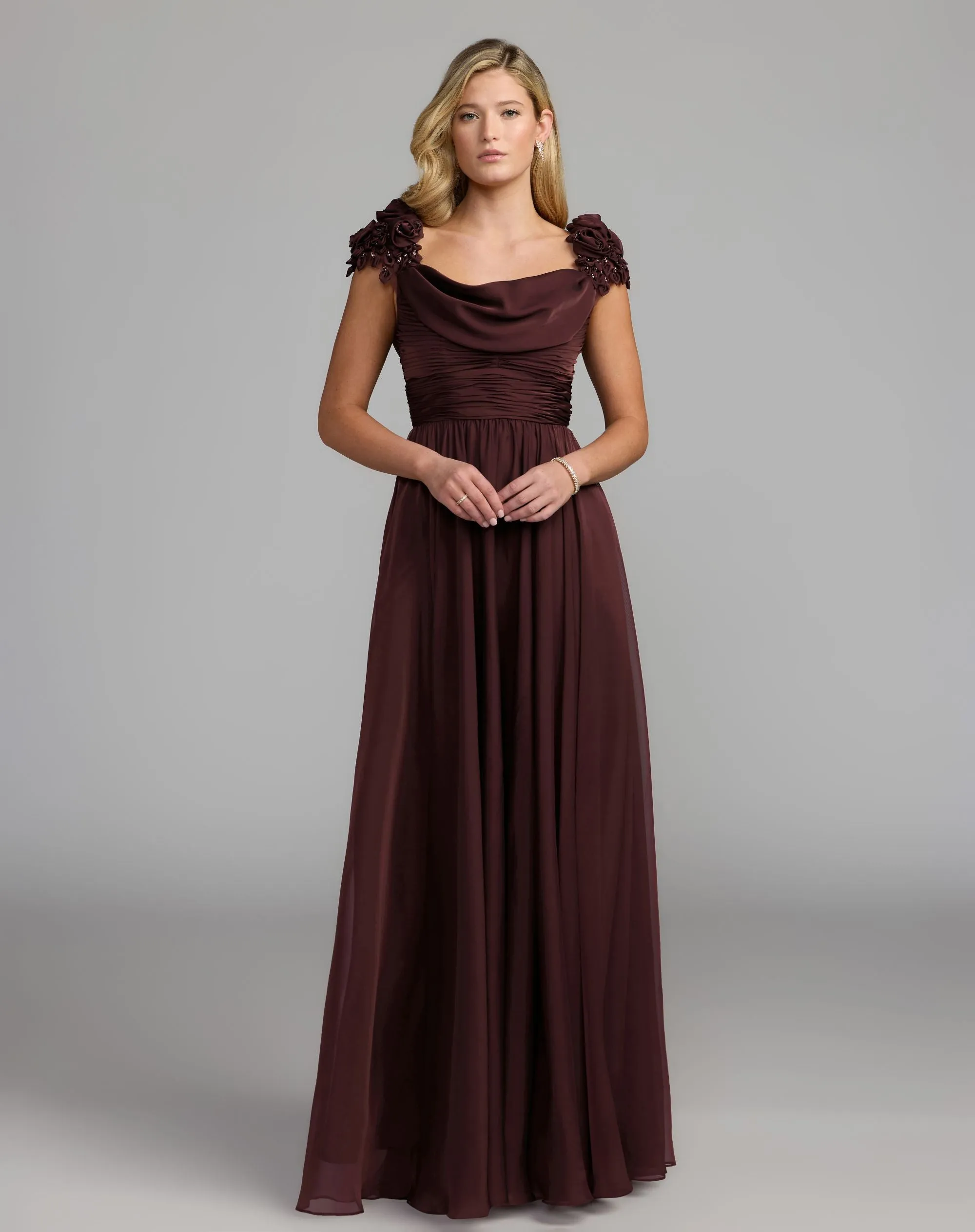 Chiffon Cowl Neck Embellished Cap Sleeve Gown sold by Mac Duggal product image thumbnail 2